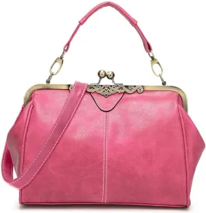 Dayfine Women Handbags Frosted Leather Purse Retro Kiss Lock Satchel Handbag Hobo Bag Shoulder Bag Medium Tote Bags Wallets