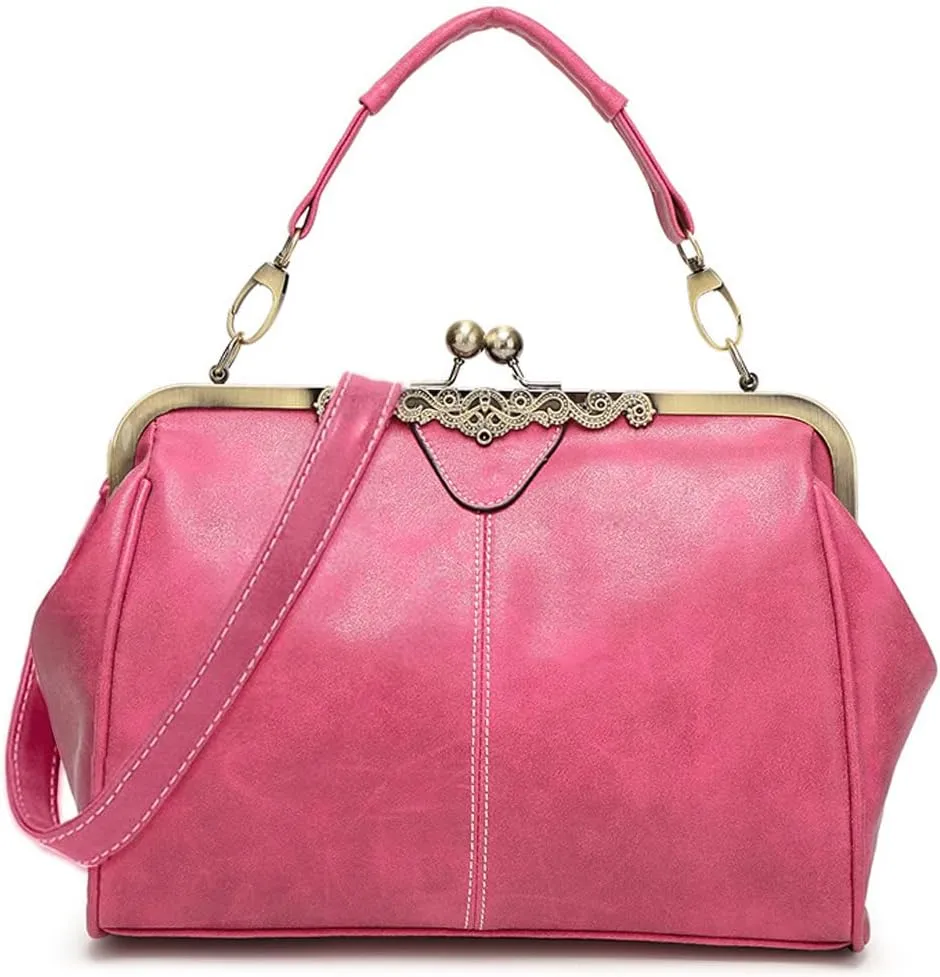 Dayfine Women Handbags Frosted Leather Purse Retro Kiss Lock Satchel Handbag Hobo Bag Shoulder Bag Medium Tote Bags Wallets