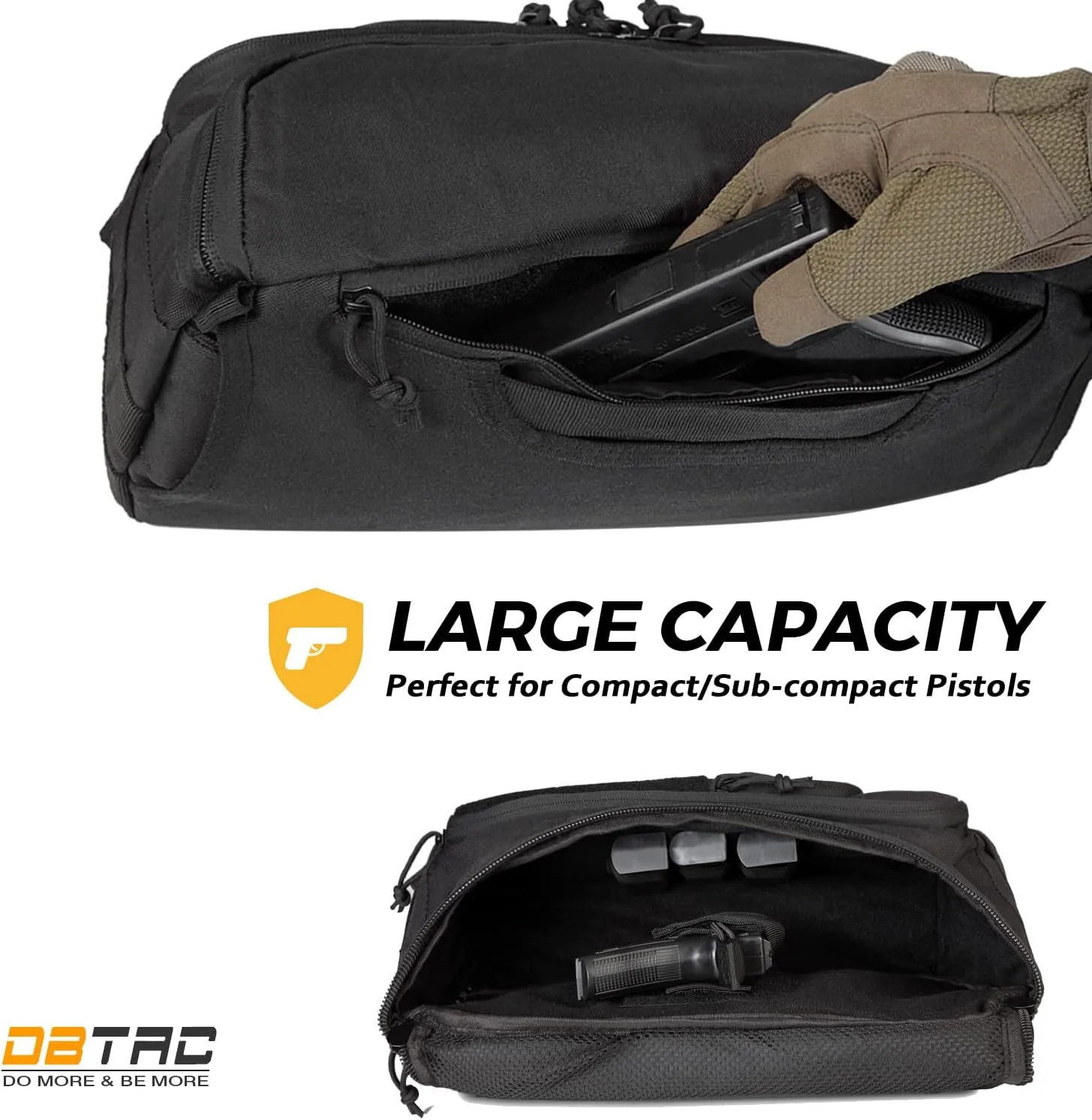 DBTAC DO MORE & BE MORE Tactical Fanny Pack Large Capacity - CCW Concealed Carry EDC Sling Bag for Men, Adjustable Waist Pack for Sports, Work, Travel, Hiking (Black)