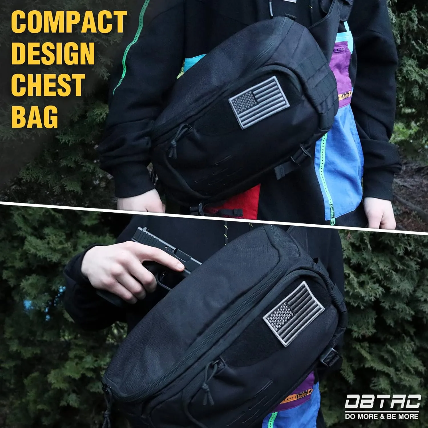 DBTAC DO MORE & BE MORE Tactical Fanny Pack Large Capacity - CCW Concealed Carry EDC Sling Bag for Men, Adjustable Waist Pack for Sports, Work, Travel, Hiking (Black)