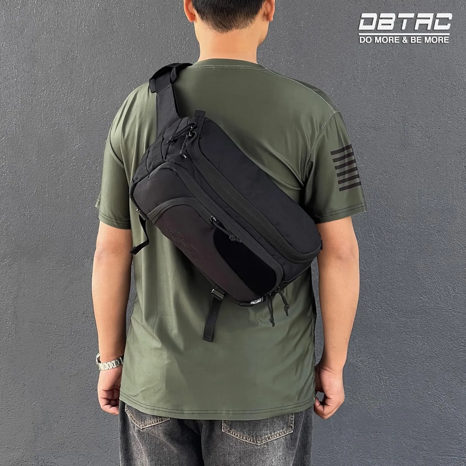 DBTAC DO MORE & BE MORE Tactical Fanny Pack Large Capacity - CCW Concealed Carry EDC Sling Bag for Men, Adjustable Waist Pack for Sports, Work, Travel, Hiking (Black)