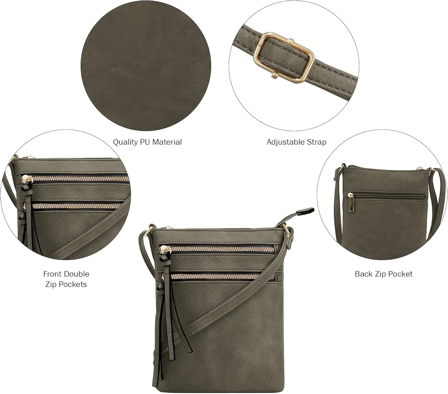 DELUXITY | Crossbody Purse Bag | Functional Multi Pocket Double Zipper Purse | Adjustable Strap | Medium Size Purse |DGN