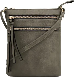 DELUXITY | Crossbody Purse Bag | Functional Multi Pocket Double Zipper Purse | Adjustable Strap | Medium Size Purse |DGN