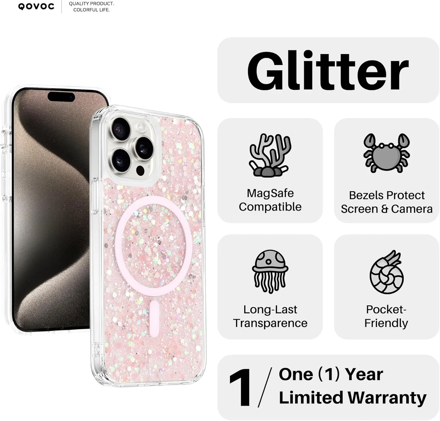 Designed for iPhone 15 Pro Case Glitter, Compatible with MagSafe, Clear Sparkly Bling Case for iPhone 15 Pro, Andromeda