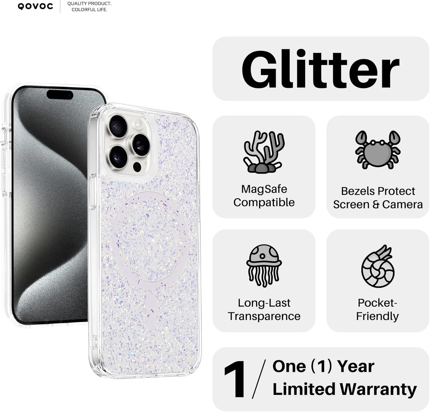 Designed for iPhone 15 Pro Case Glitter, Compatible with MagSafe, Clear Sparkly Bling Case for iPhone 15 Pro, Cassiopeia