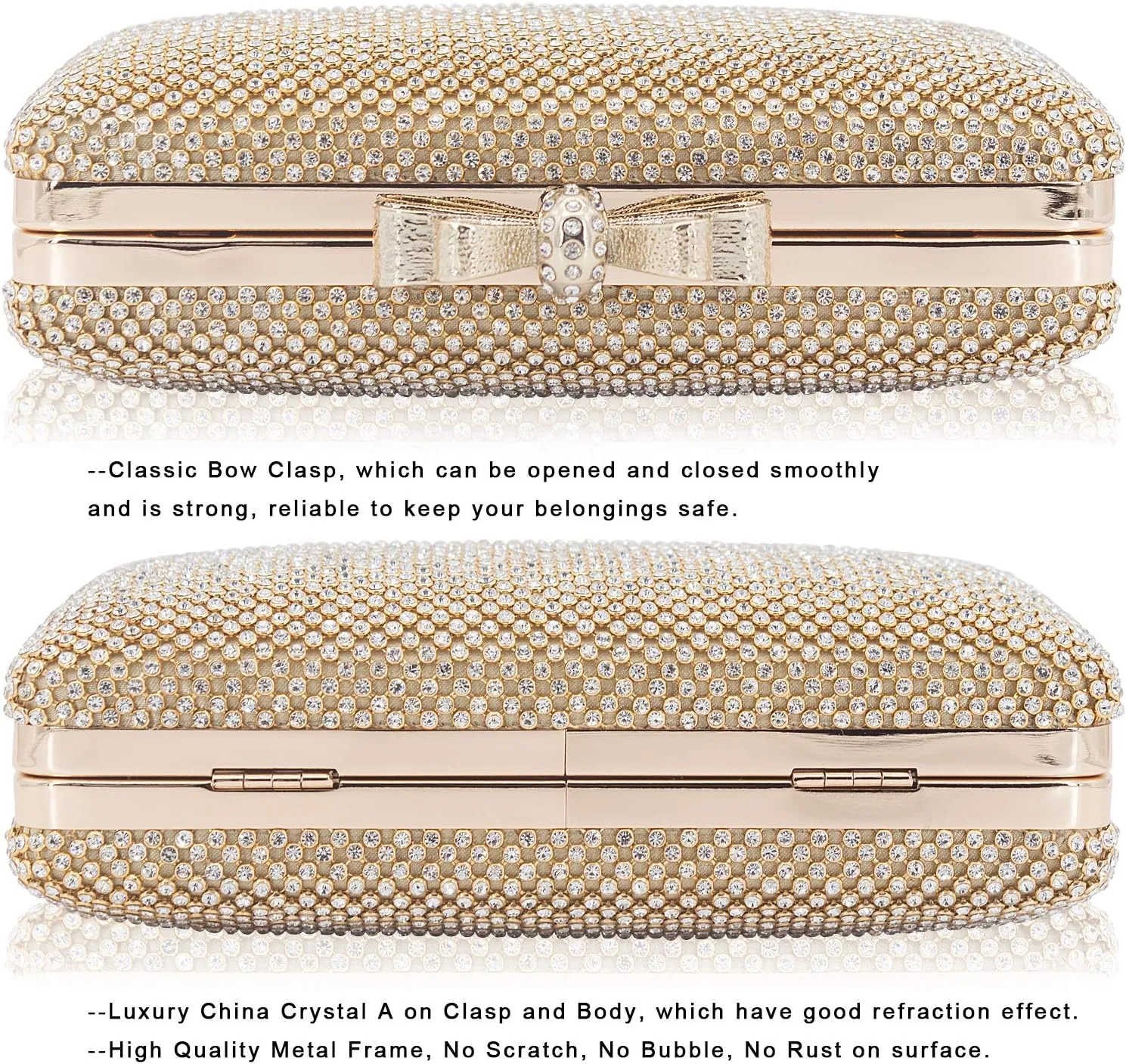 Dexmay Rhinestone Clutch Purse with Crystal Bow Clasp Evening Bag Wedding Party Dressy Handbag