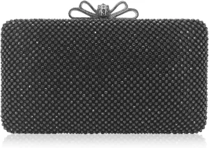 Dexmay Rhinestone Clutch Purse with Crystal Bow Clasp Evening Bag Wedding Party Dressy Handbag