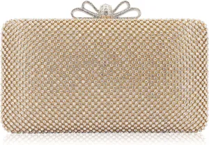 Dexmay Rhinestone Clutch Purse with Crystal Bow Clasp Evening Bag Wedding Party Dressy Handbag