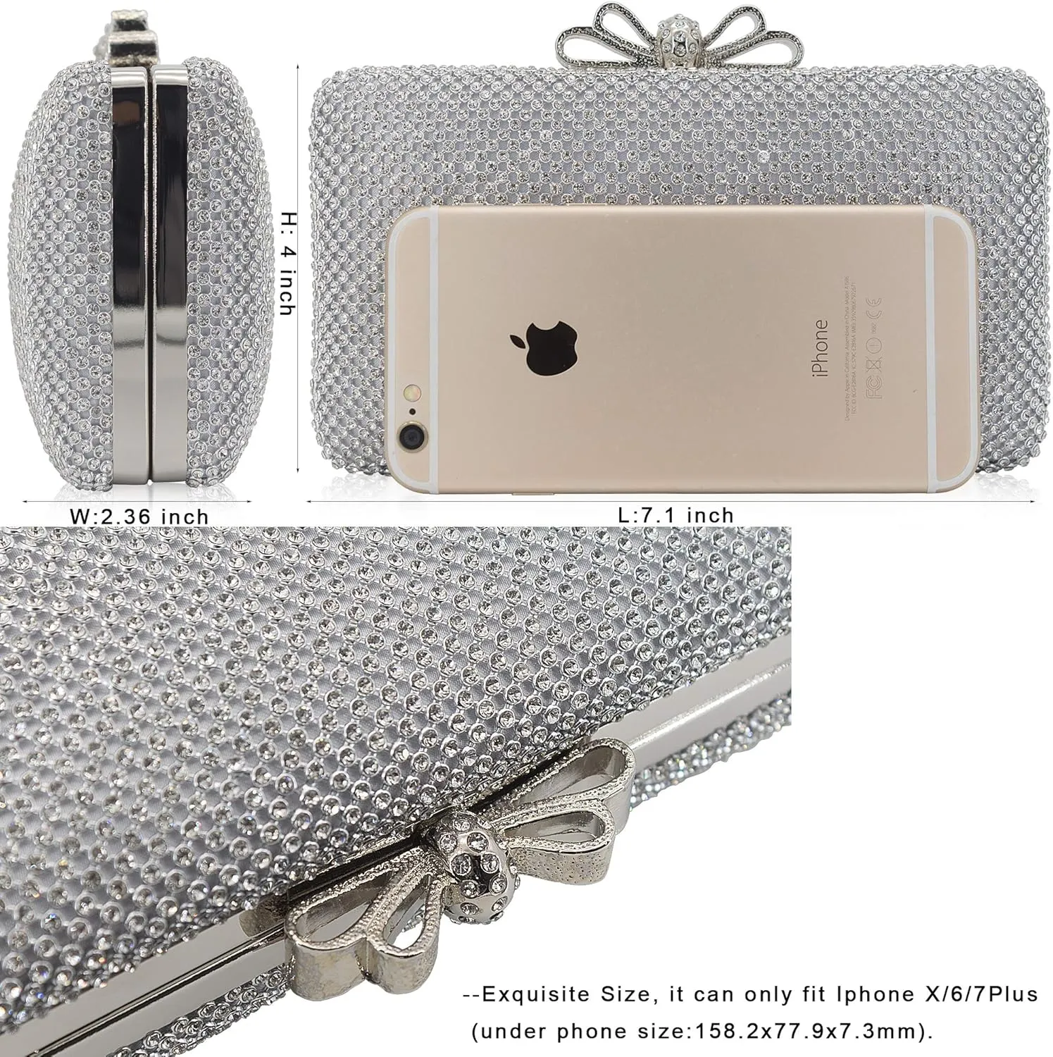 Dexmay Rhinestone Clutch Purse with Crystal Bow Clasp Evening Bag Wedding Party Dressy Handbag