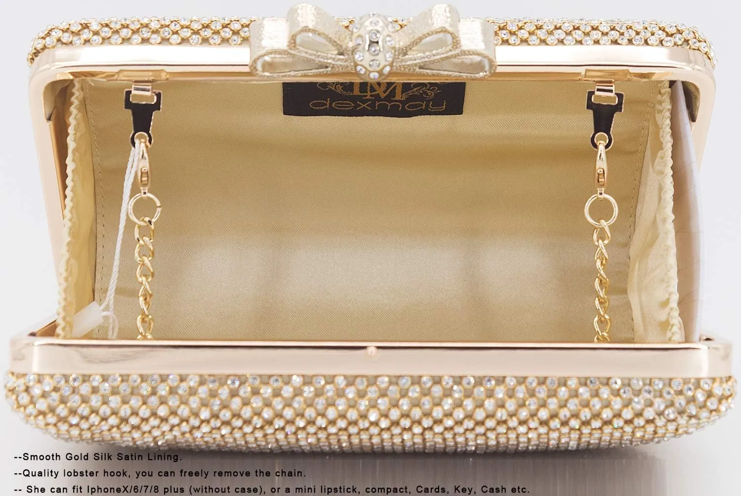 Dexmay Rhinestone Clutch Purse with Crystal Bow Clasp Evening Bag Wedding Party Dressy Handbag