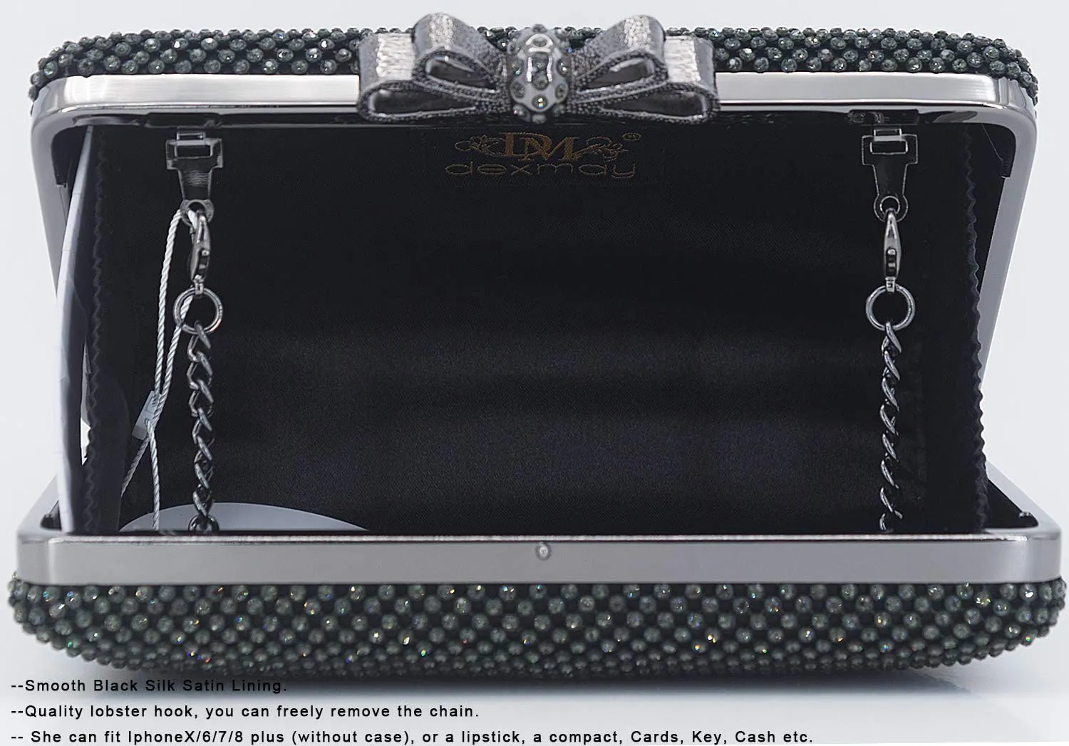 Dexmay Rhinestone Clutch Purse with Crystal Bow Clasp Evening Bag Wedding Party Dressy Handbag