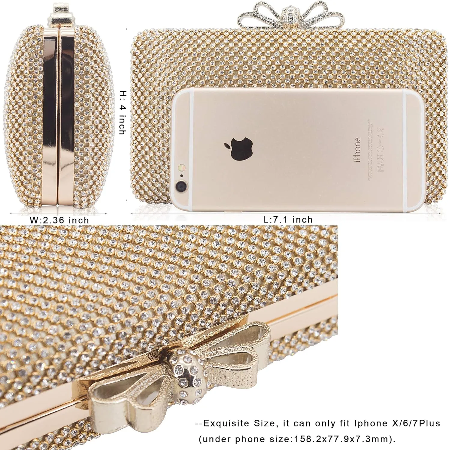 Dexmay Rhinestone Clutch Purse with Crystal Bow Clasp Evening Bag Wedding Party Dressy Handbag