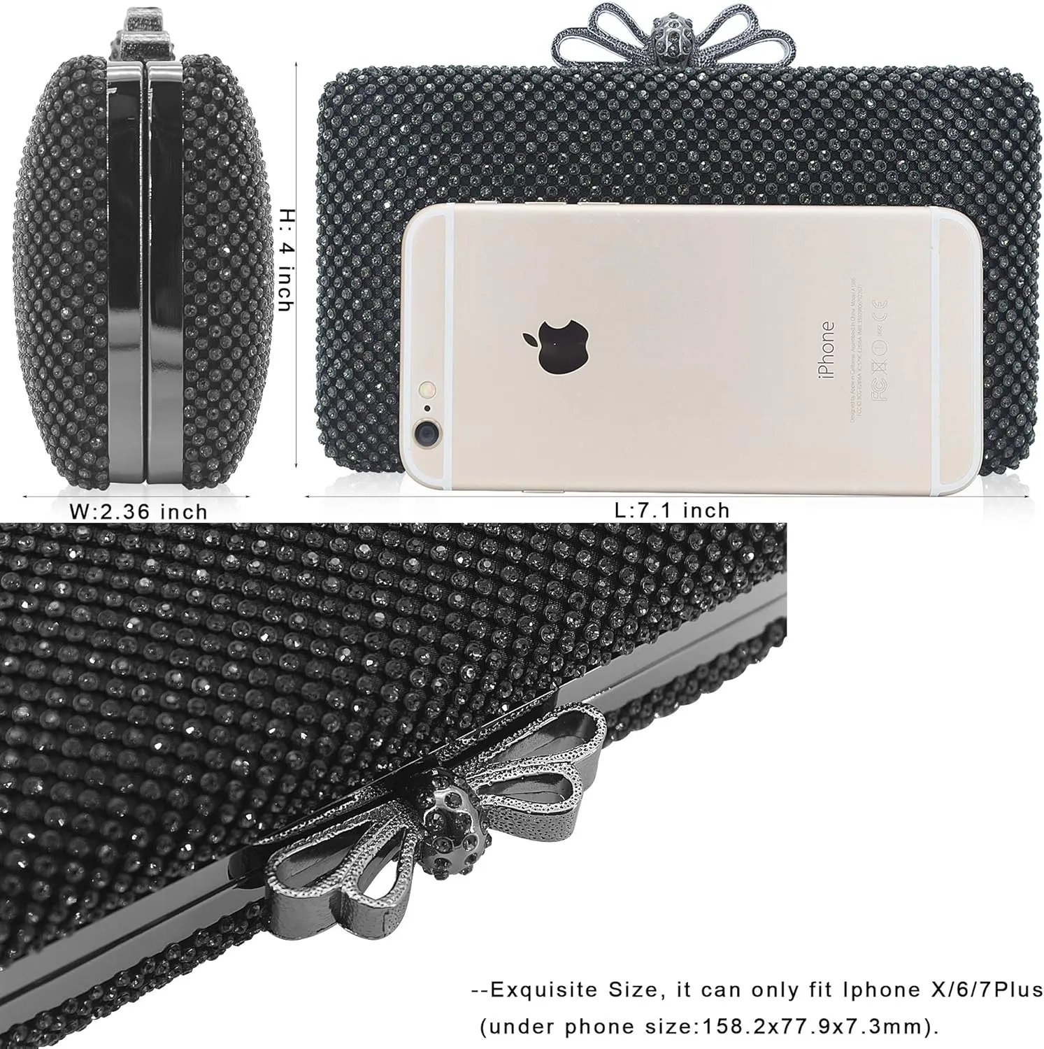 Dexmay Rhinestone Clutch Purse with Crystal Bow Clasp Evening Bag Wedding Party Dressy Handbag