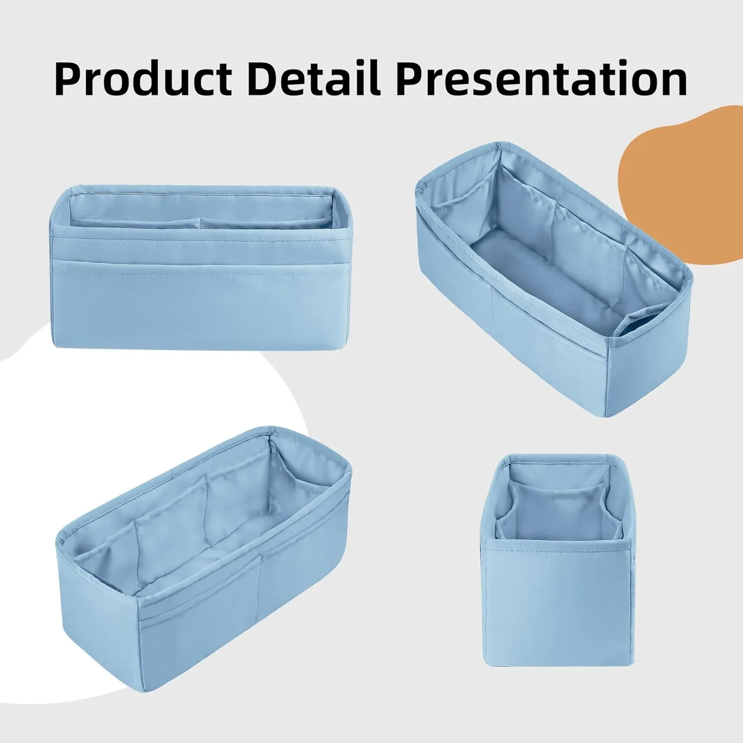 DGAZ Bag Organizer Insert For Kelly pochette/mini II /20/25/28/32/35/40/42/45 Bags, Silk Purse Organizers(Azure,miniKelly2)
