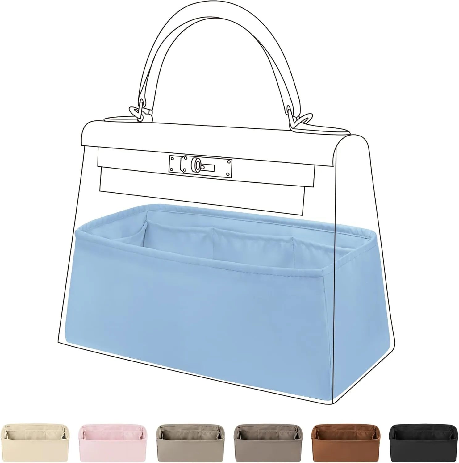 DGAZ Bag Organizer Insert For Kelly pochette/mini II /20/25/28/32/35/40/42/45 Bags, Silk Purse Organizers(Azure,miniKelly2)