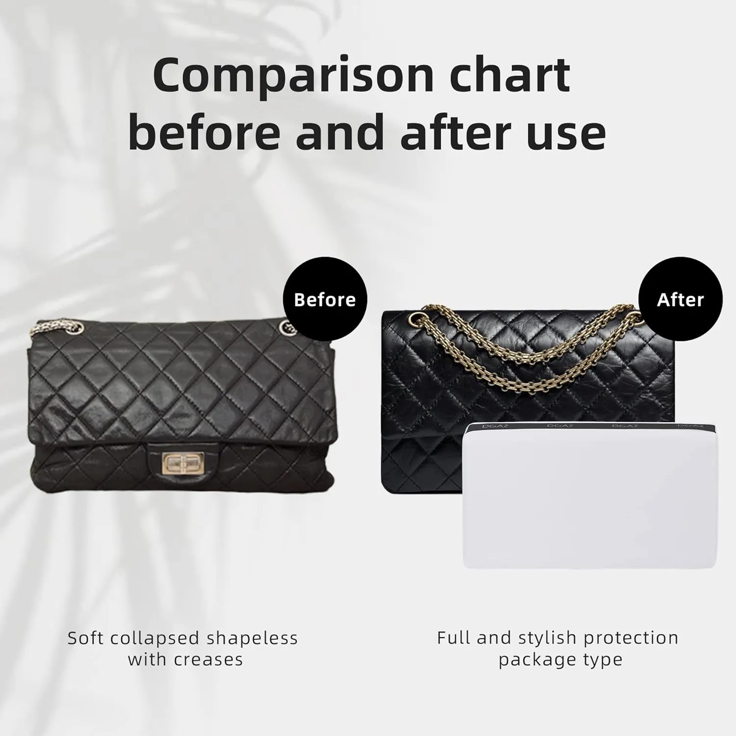 DGAZ Bag Pillow Shaper Insert for Chanel 2.55 Bags, Silky Pillow Shaper for Luxury Handbags（White,Bag 24）