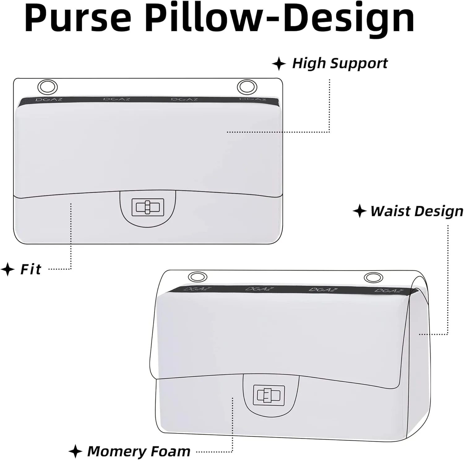 DGAZ Bag Pillow Shaper Insert for Chanel 2.55 Bags, Silky Pillow Shaper for Luxury Handbags（White,Bag 24）
