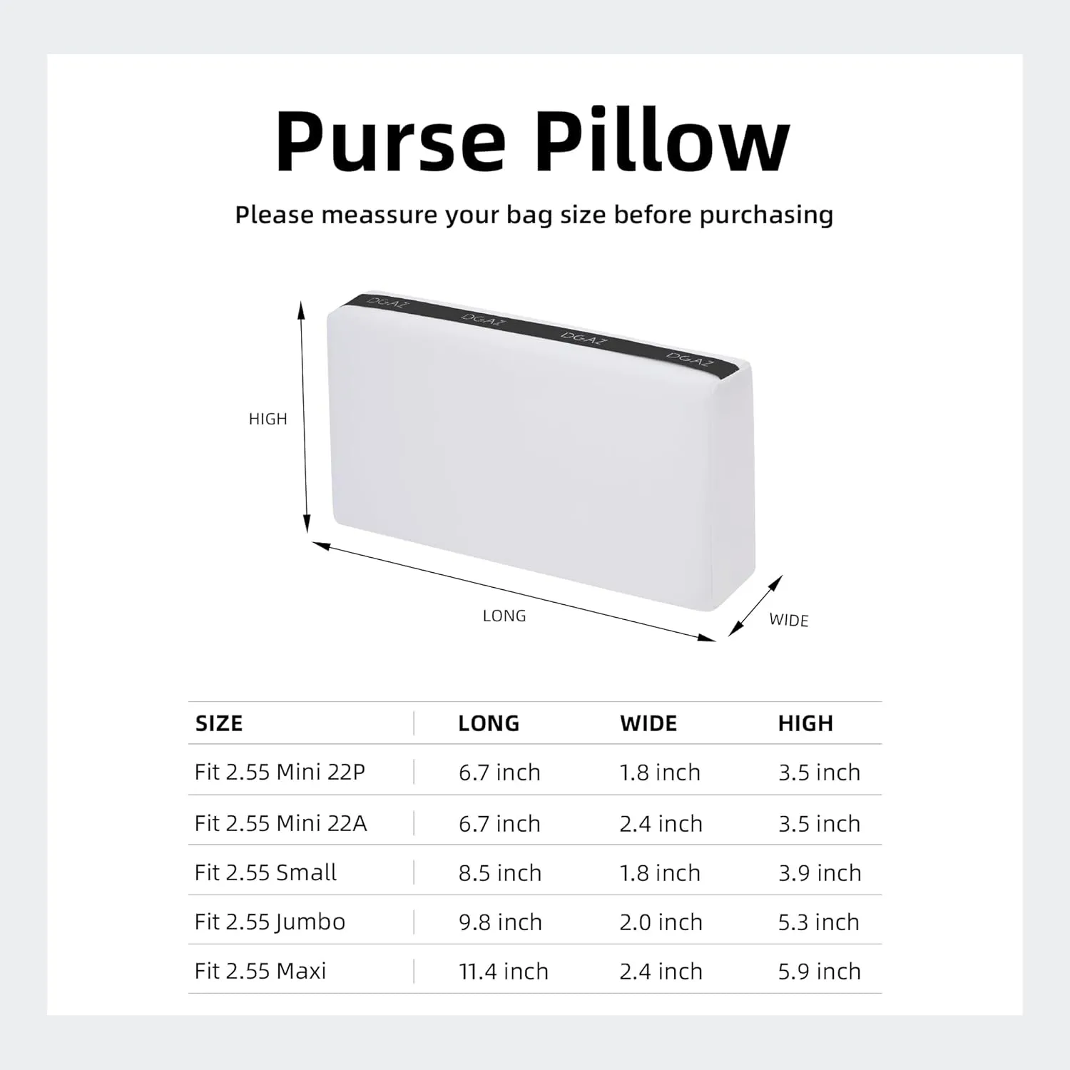 DGAZ Bag Pillow Shaper Insert for Chanel 2.55 Bags, Silky Pillow Shaper for Luxury Handbags（White,Bag 24）