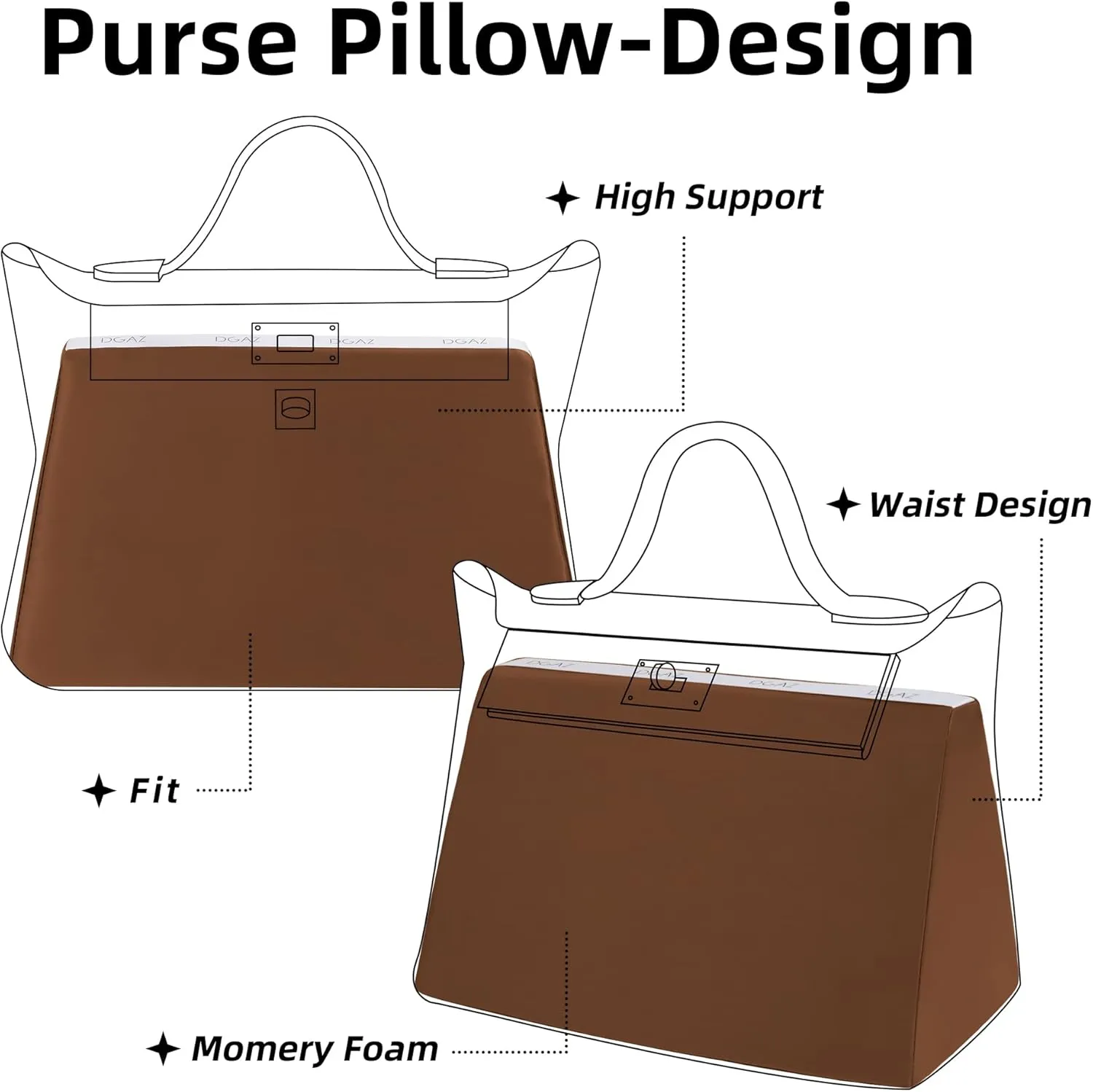 DGAZ Bag Pillow Shaper Insert for Luxury Handbags, Silky Pillow Shaper for Hermes 24/24-29 Bags(Gold,2424-29)