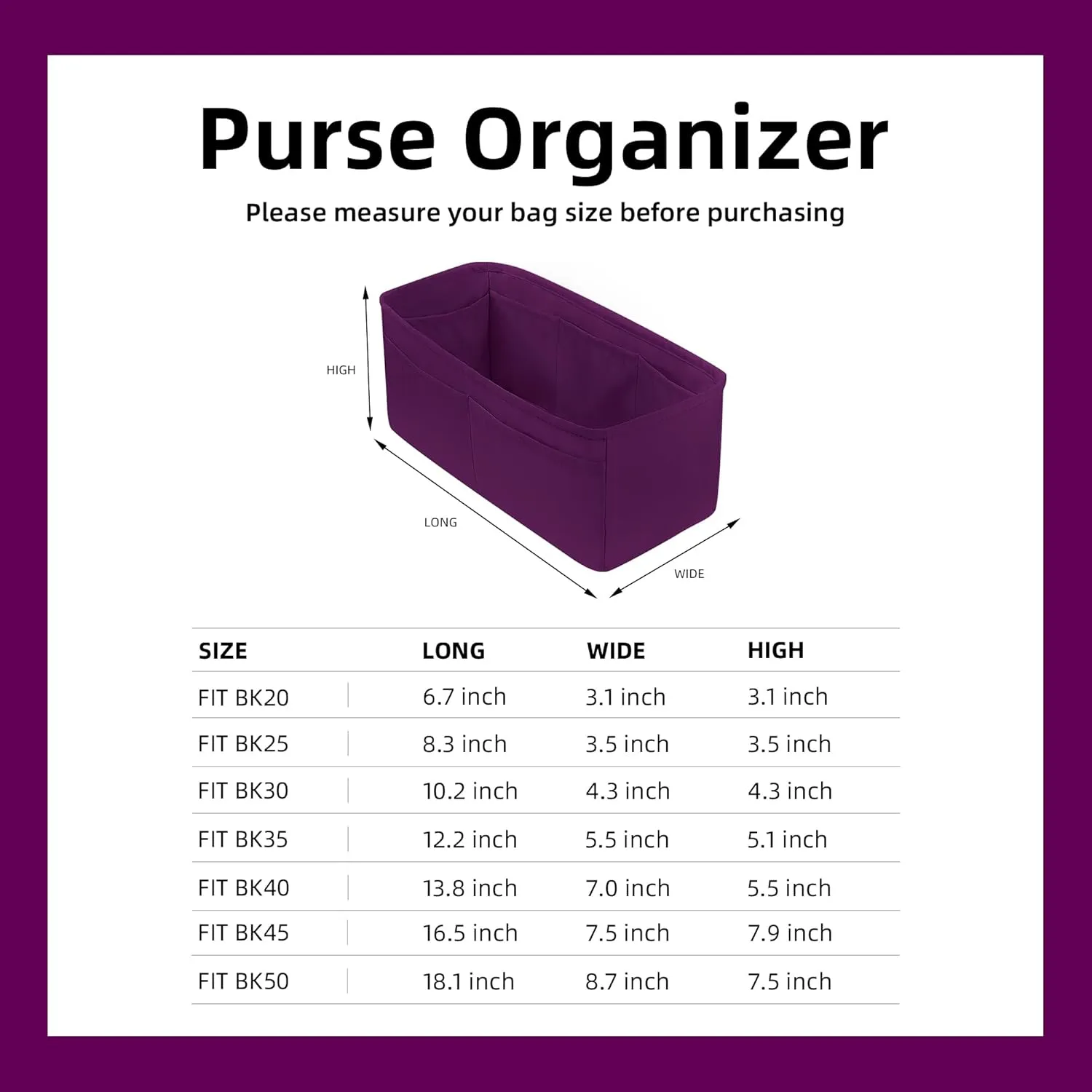 DGAZ Purse Organizer Silky Smooth Fits Birkin 20/25/30/35/40/45/50 Bags,Silk,Luxury Handbag Tote in Bag Shapers, Women(Anemone,BK30)
