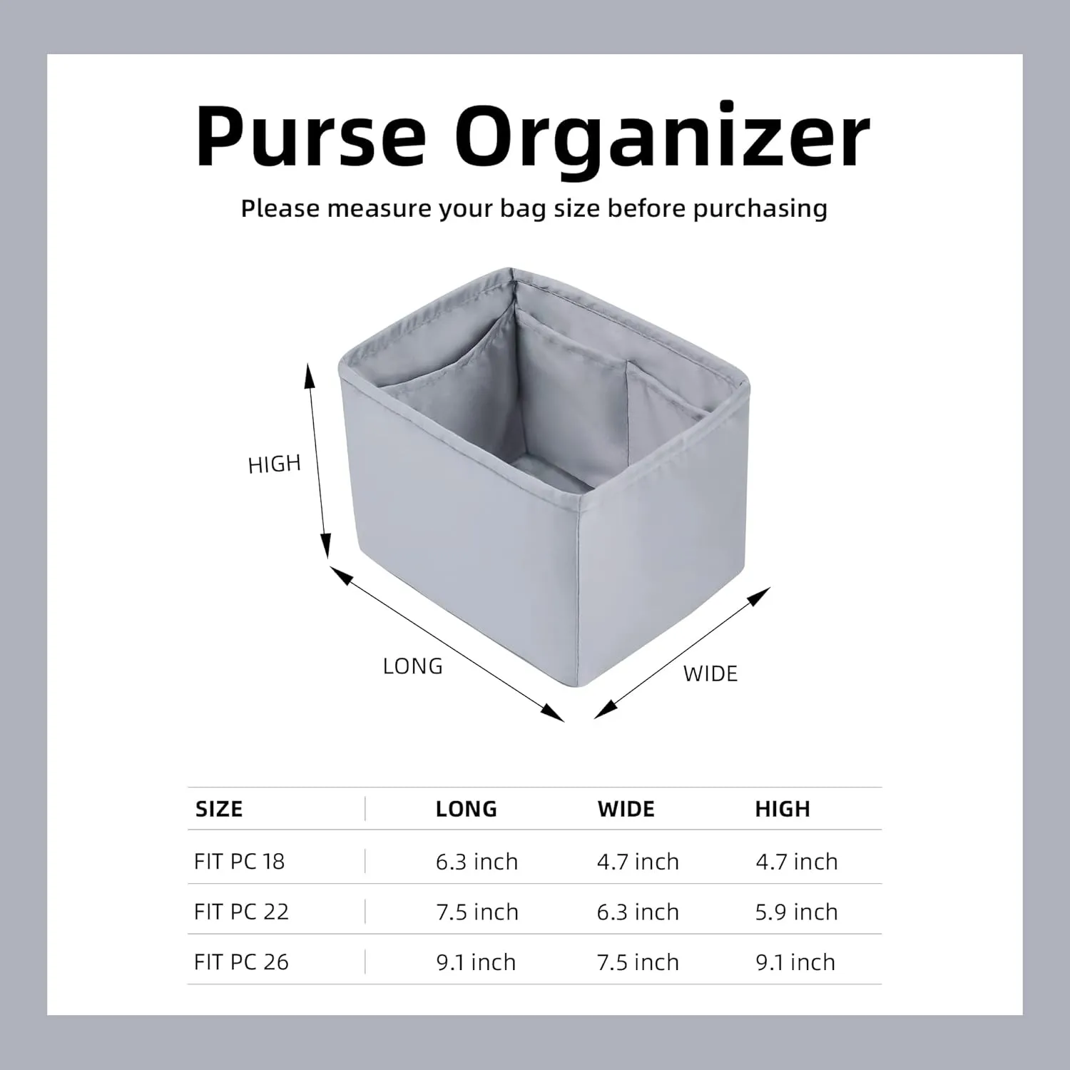 DGAZ Purse Organizer Silky Smooth Fits picotin 18/22 Bags,Silk,Luxury Handbag Tote in Bag Shapers (Bleu Pale, PC18)