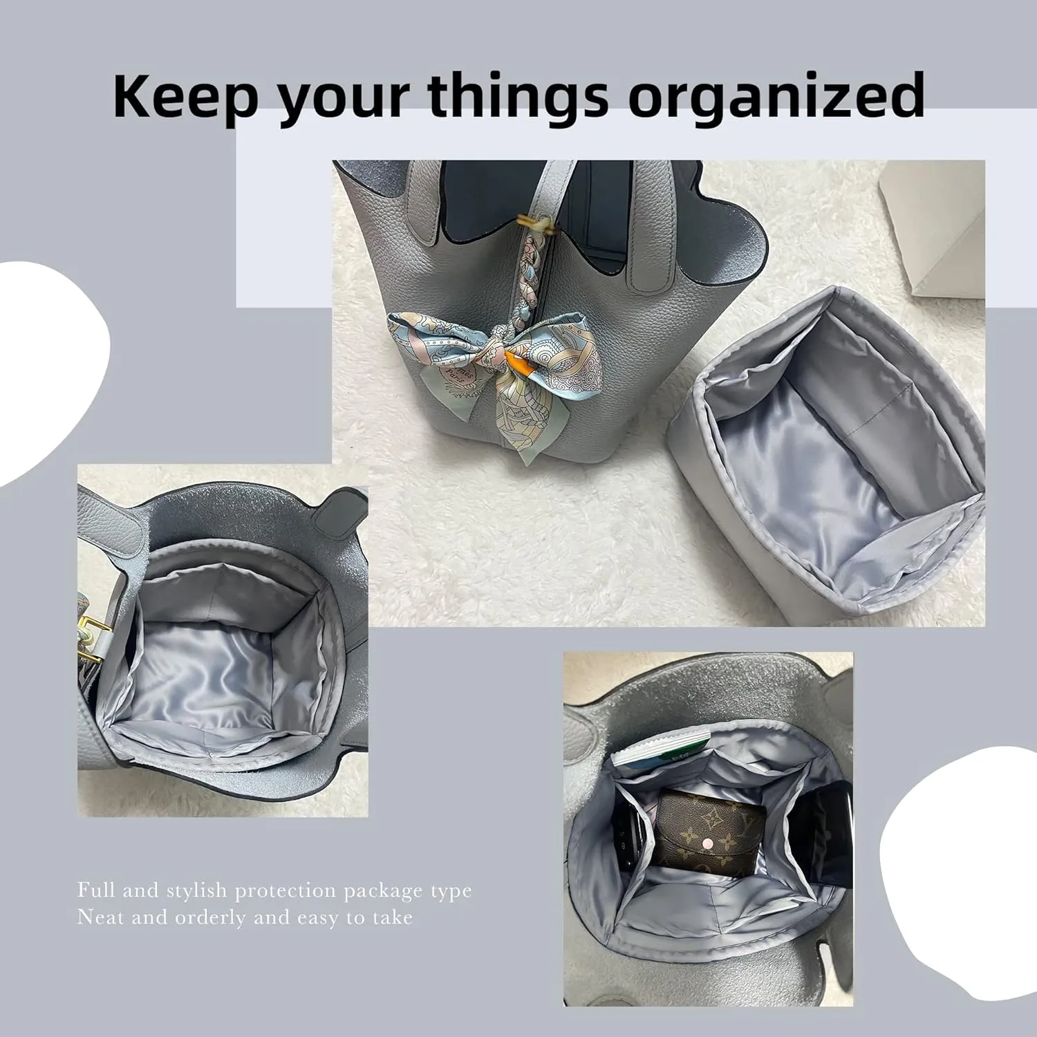 DGAZ Purse Organizer Silky Smooth Fits picotin 18/22 Bags,Silk,Luxury Handbag Tote in Bag Shapers (Bleu Pale, PC18)