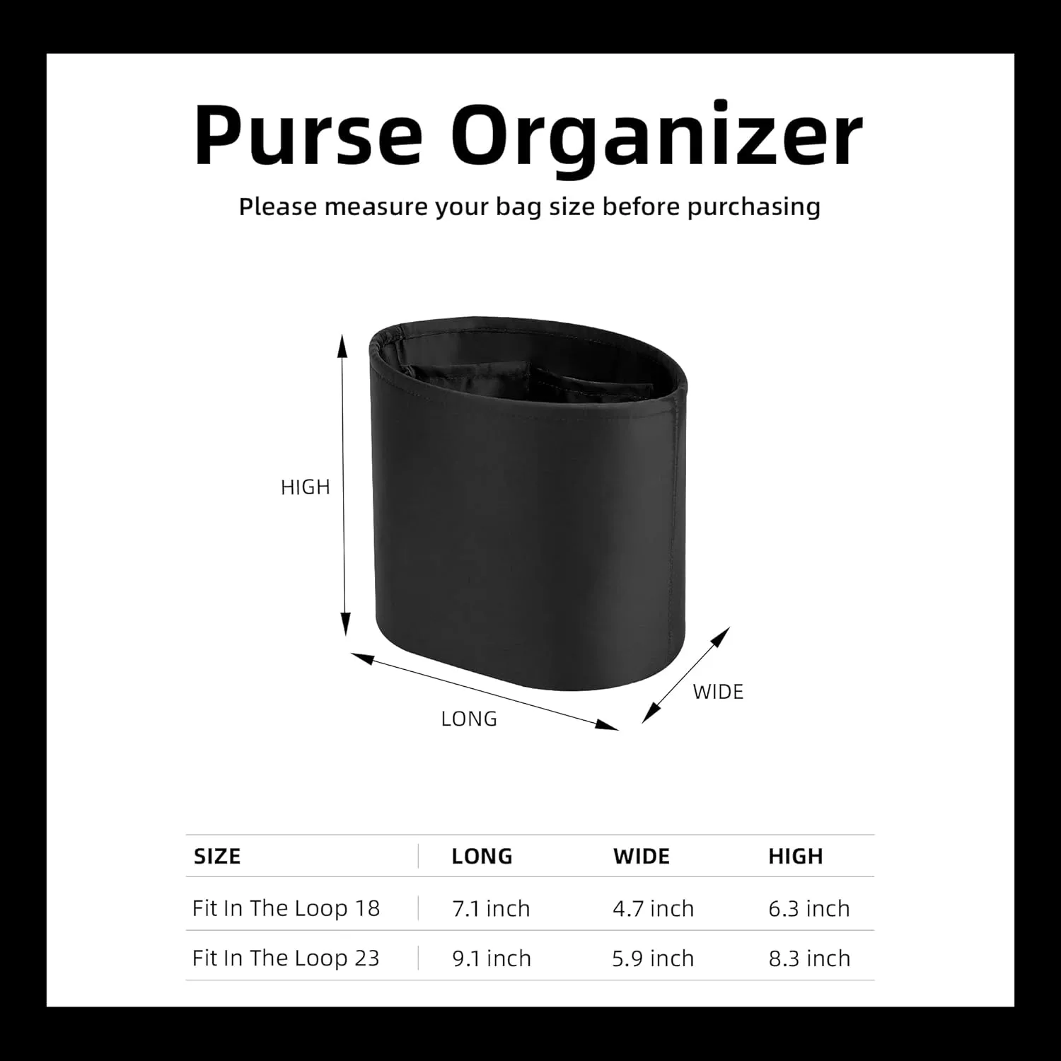 DGAZ Purse Organizer Silky Smooth For Hermes In The Loop 18/23 Bags,Silk Luxury Handbag Tote in Bag Shapers(18,Black)
