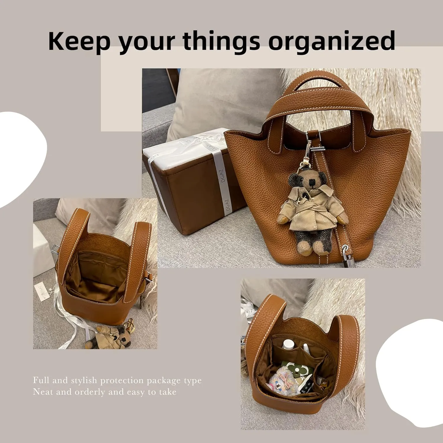 DGAZ Purse Organizer Silky Smooth,Silk,Luxury Handbag Tote in Bag Shapers, Women- Fits picotin18/22Bags (Gold, PC22)
