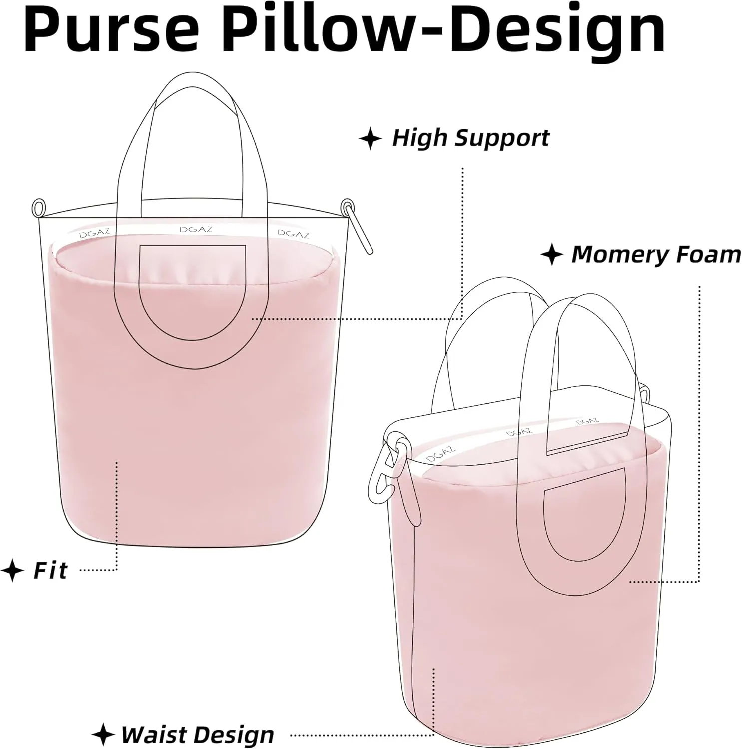 DGAZ Purse Pillow Insert for Hermes In the loop bags, Memory Foam, Silky Pillow Shaper for Luxury Handbags(Pink,In the loop18)
