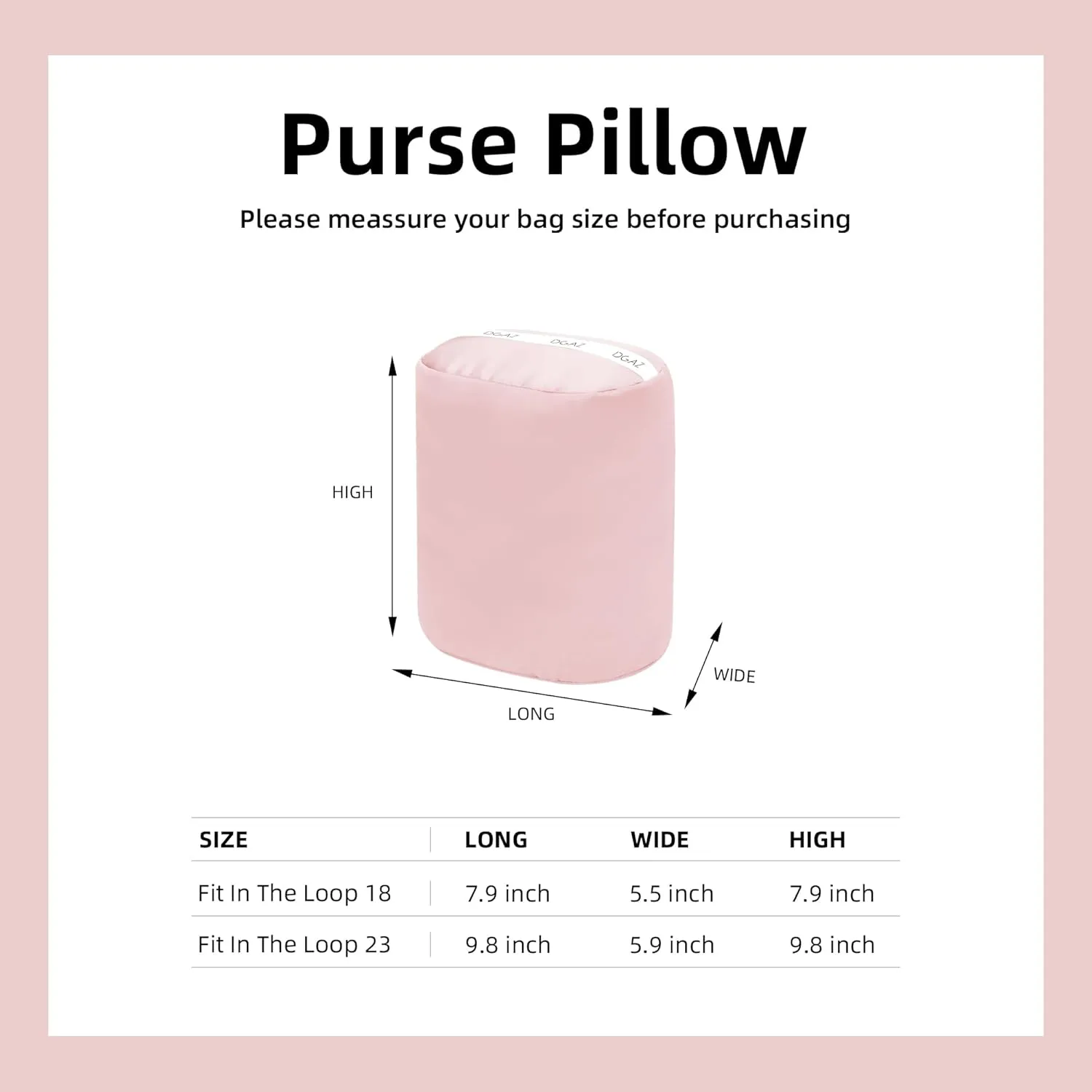 DGAZ Purse Pillow Insert for Hermes In the loop bags, Memory Foam, Silky Pillow Shaper for Luxury Handbags(Pink,In the loop18)