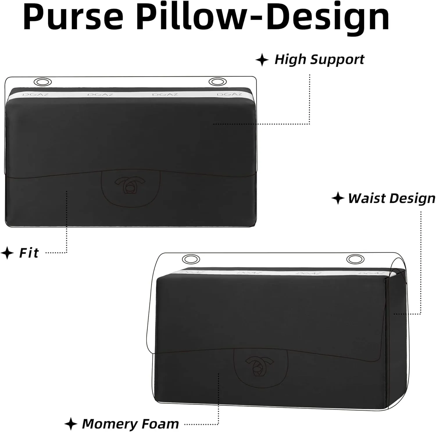 DGAZ Purse Pillow Shaper Insert for Chanel CF Bags, Silky Pillow Shaper for Luxury Handbags（Black, Small 23）