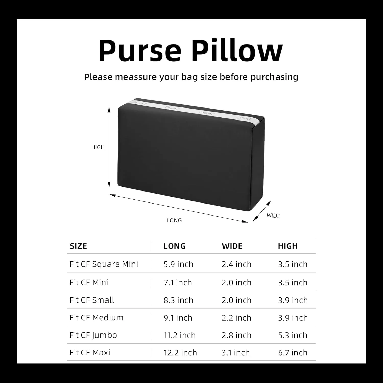 DGAZ Purse Pillow Shaper Insert for Chanel CF Bags, Silky Pillow Shaper for Luxury Handbags（Black, Small 23）