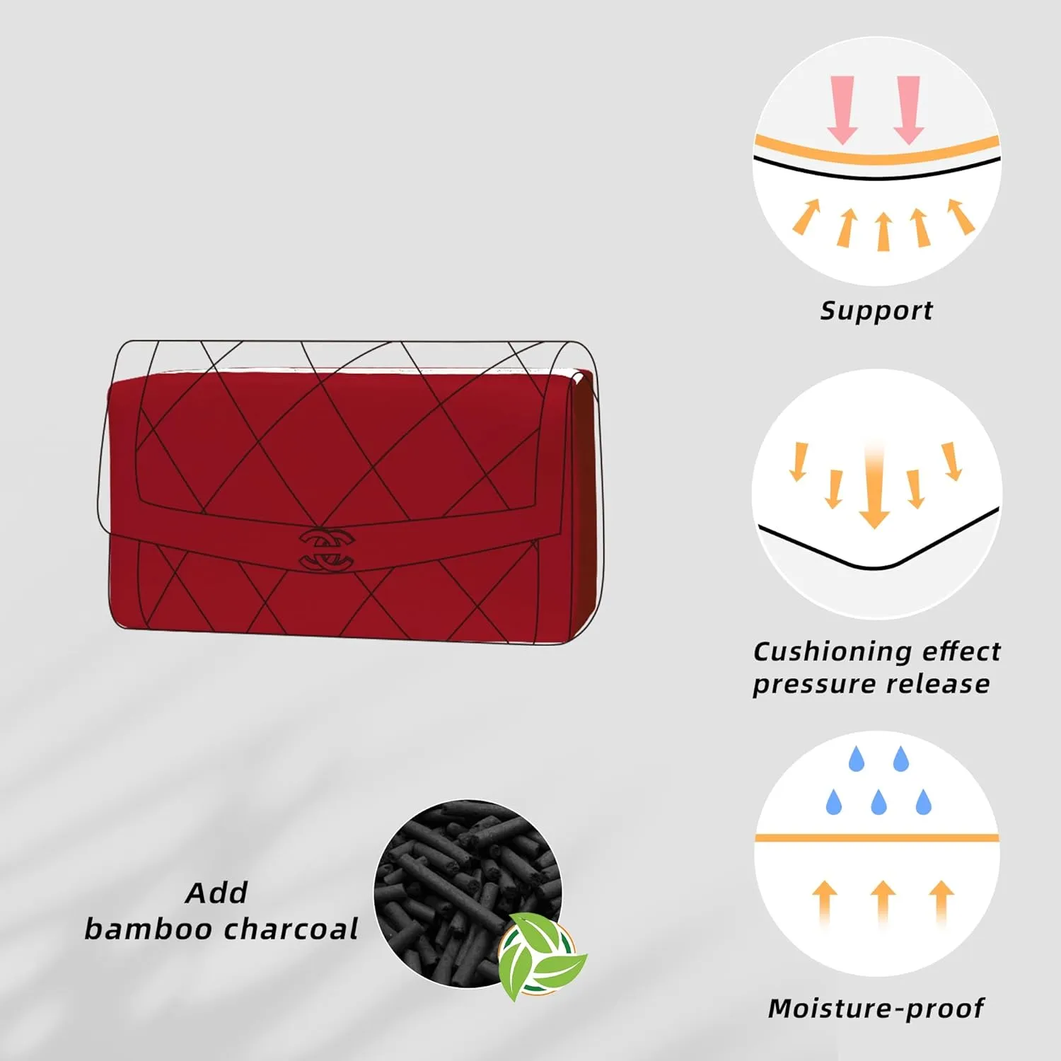 DGAZ Purse Pillow Shaper Insert for Chanel Diana Bag, Silky Pillow Shaper for Luxury Handbags(Rouge Grenat,Medium)