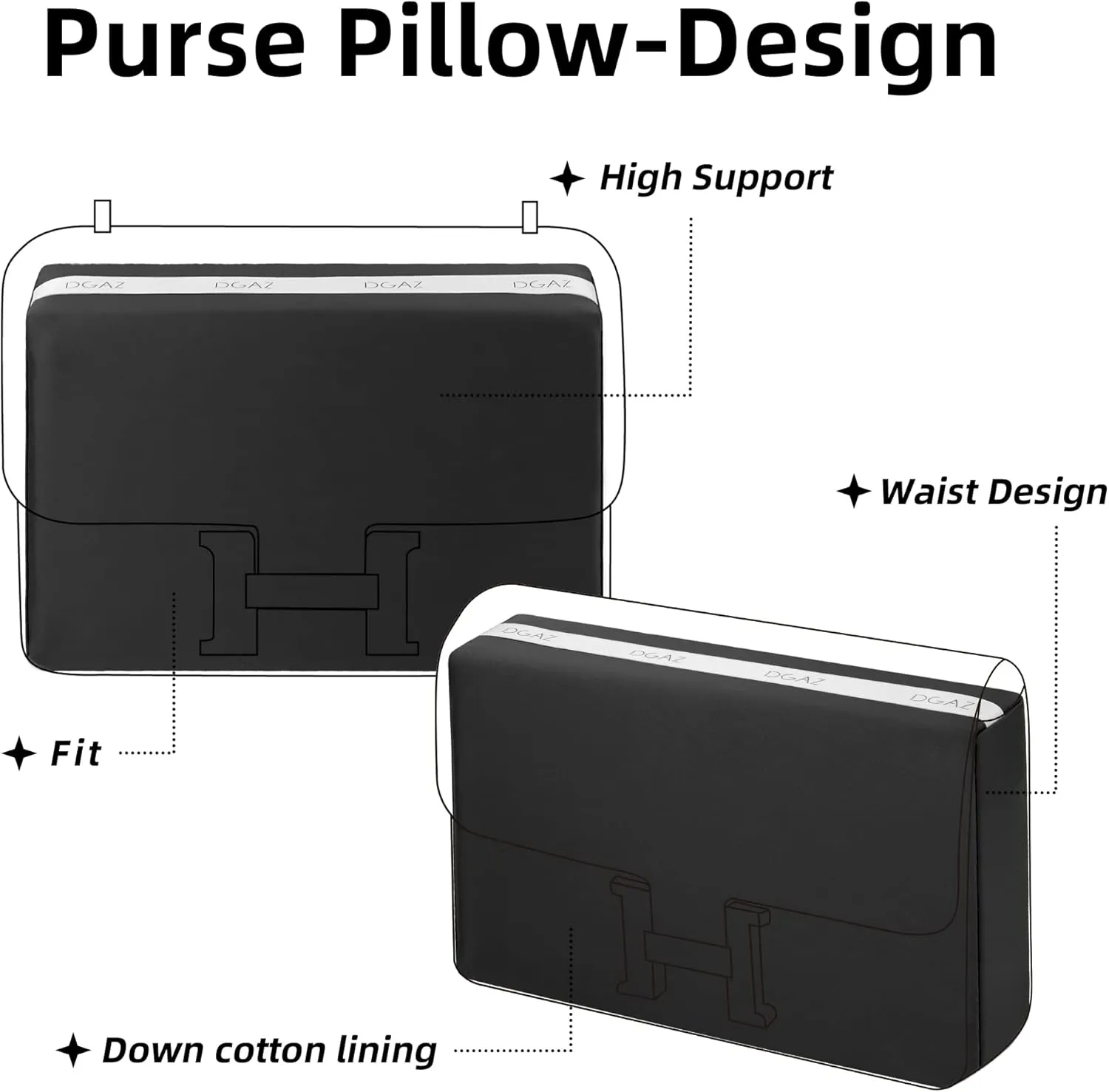 DGAZ Purse Pillow Shaper Insert for Hermes Constance 19/New19/24/New24 Bags, Silky Pillow Shaper for Luxury Handbags(Black,newC24)