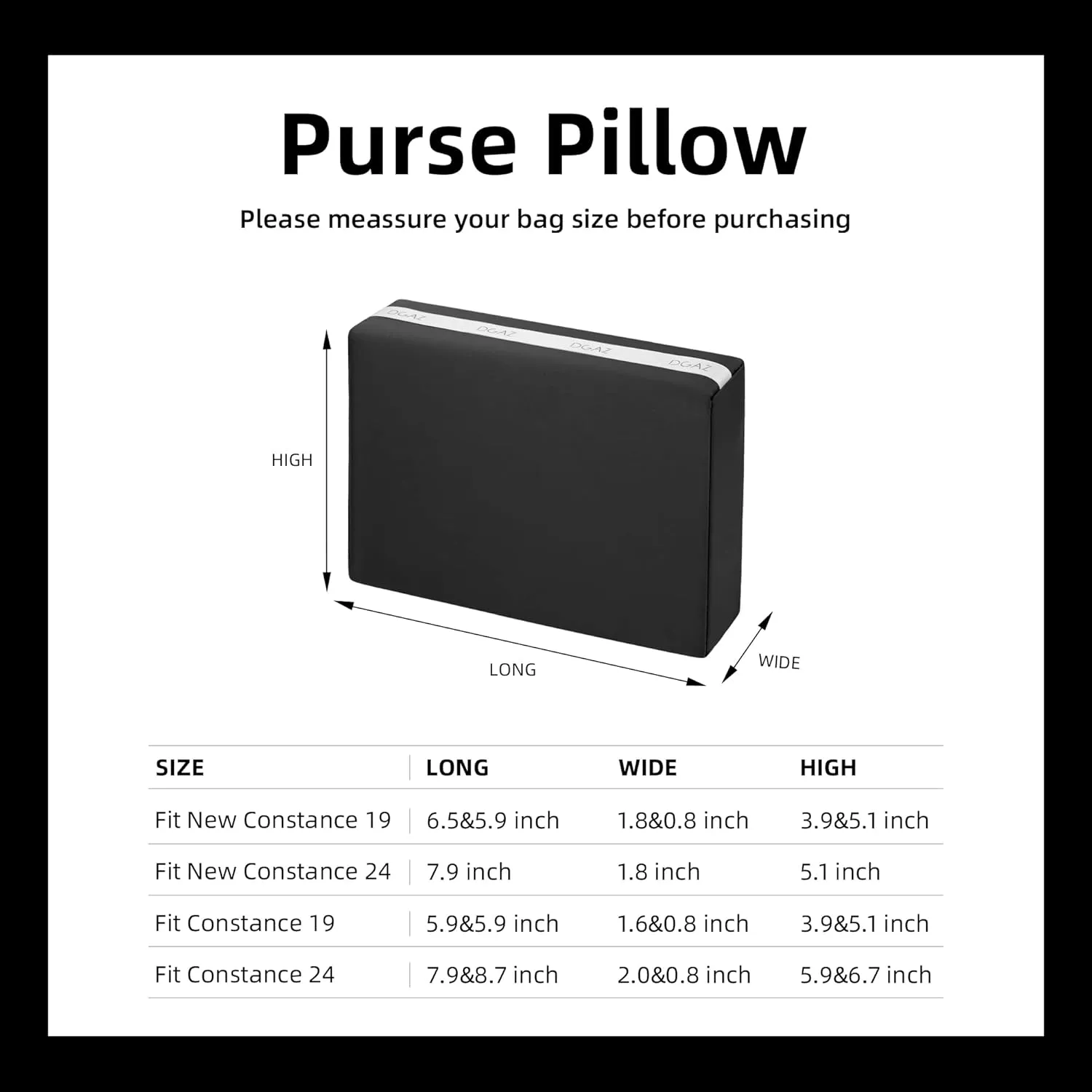 DGAZ Purse Pillow Shaper Insert for Hermes Constance 19/New19/24/New24 Bags, Silky Pillow Shaper for Luxury Handbags(Black,newC24)