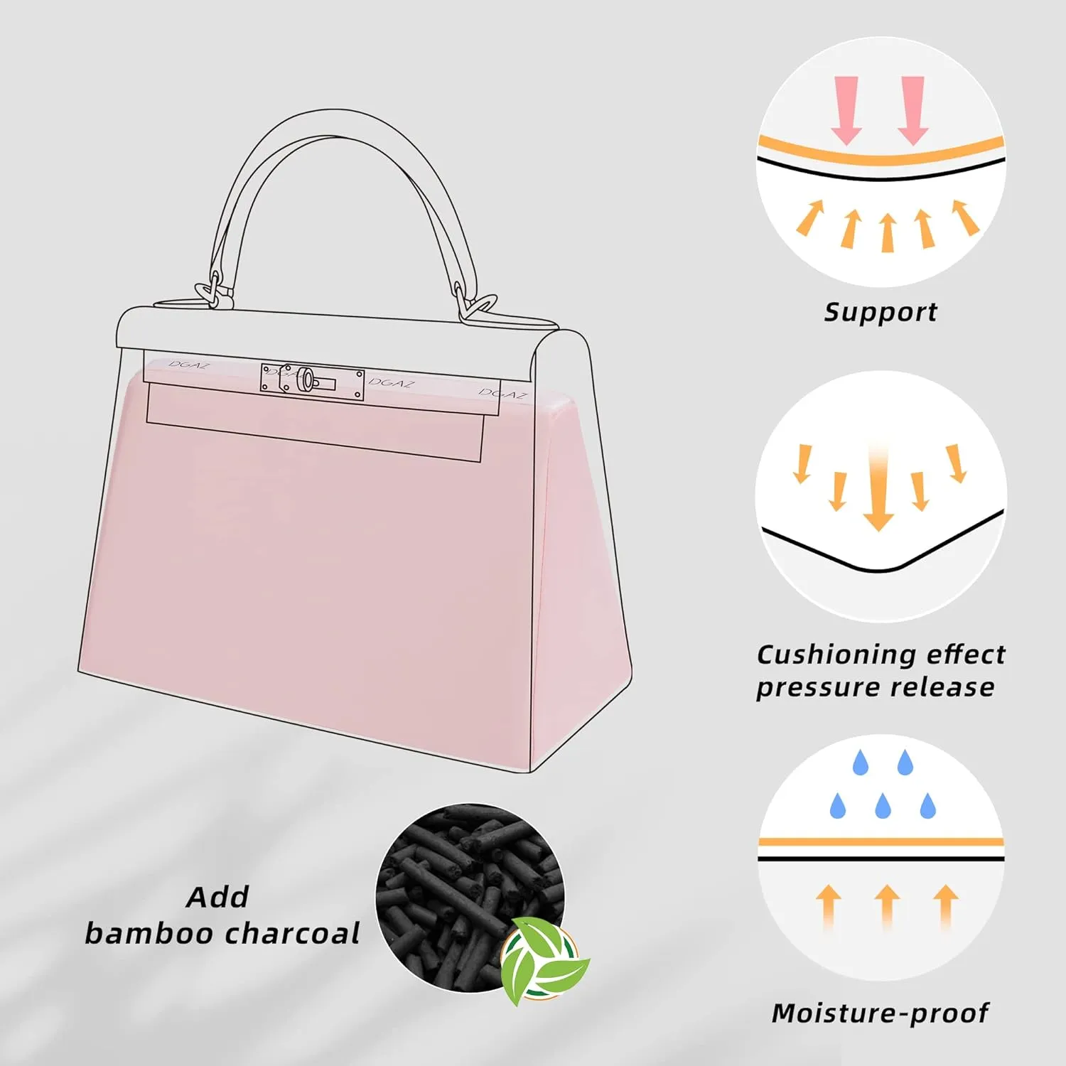 DGAZ Purse Pillow Shaper Insert for Hermes Kelly Bags, Silky Pillow Shaper for Luxury Handbags(Pink,KL25 Retourne)