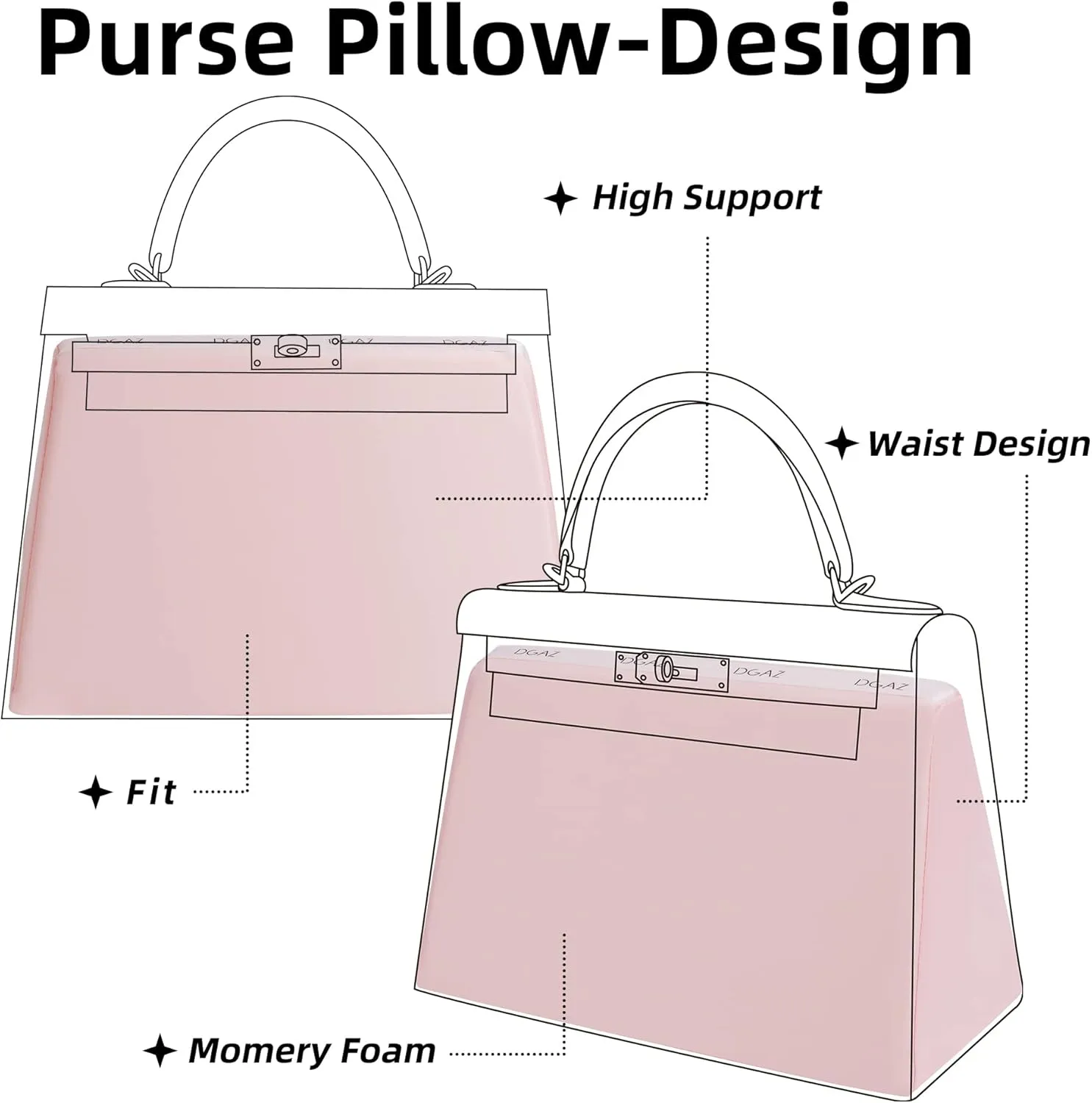 DGAZ Purse Pillow Shaper Insert for Hermes Kelly Bags, Silky Pillow Shaper for Luxury Handbags(Pink,KL25 Retourne)