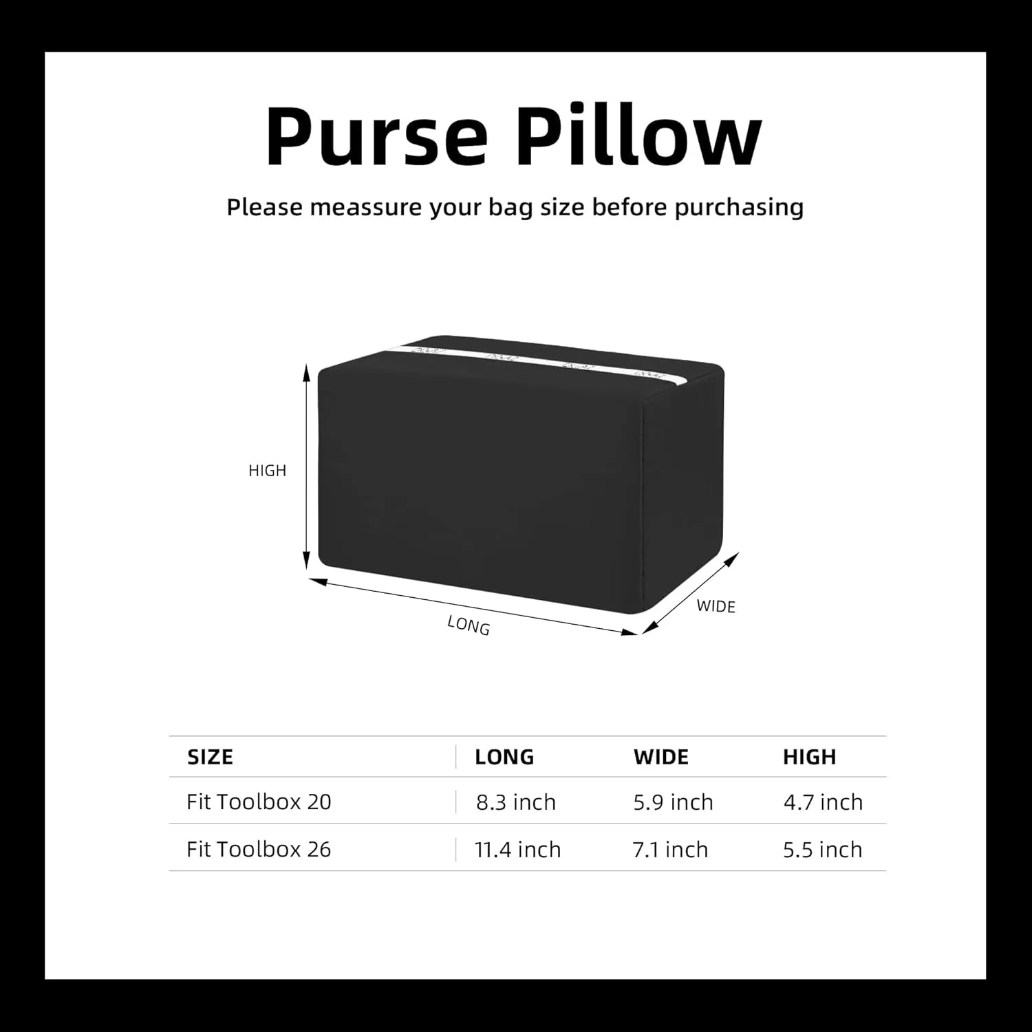 DGAZ Purse Pillow Shaper Insert for Hermes Toolbox Bags, Silky Pillow Shaper for Luxury Handbags(Black,Toolbox 26)