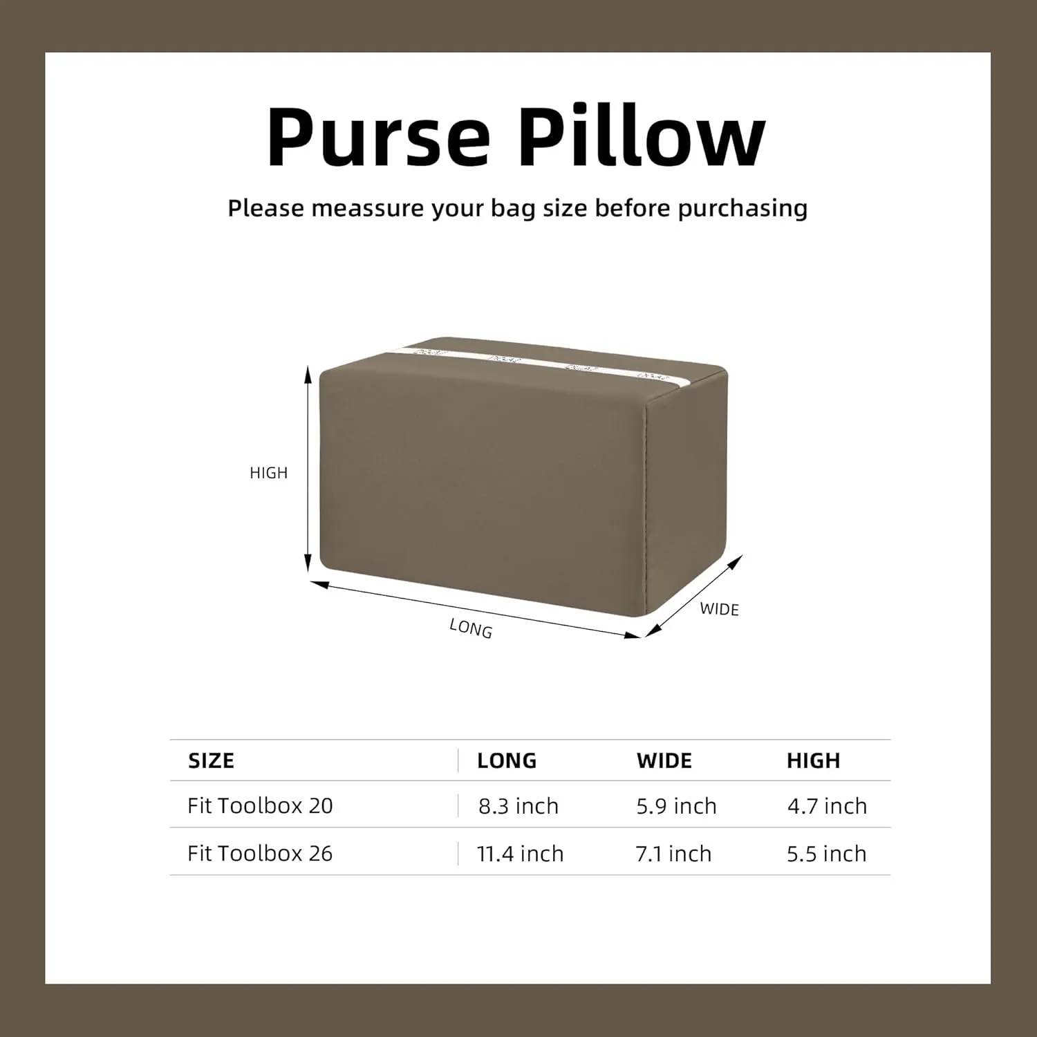 DGAZ Purse Pillow Shaper Insert for Hermes Toolbox Bags, Silky Pillow Shaper for Luxury Handbags(Etoupe Grey,Toolbox 26)