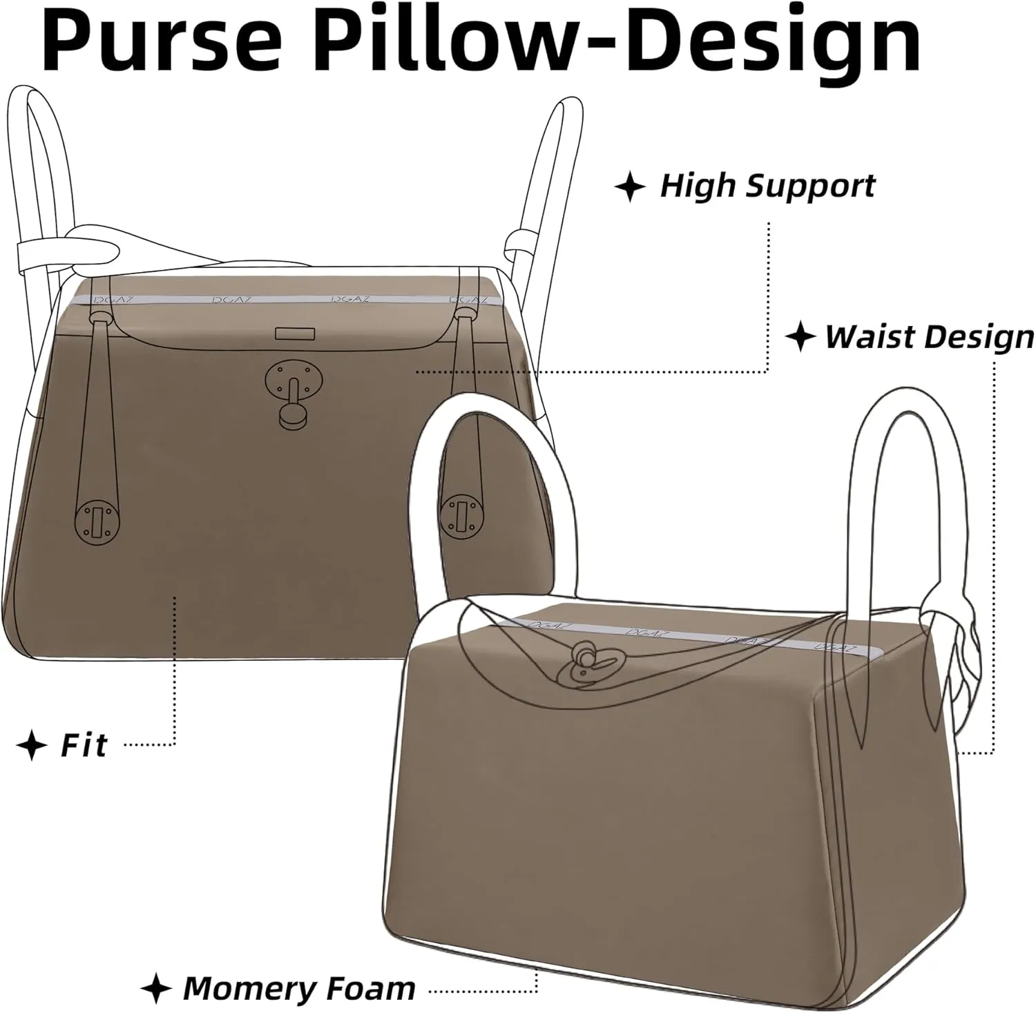 DGAZ Purse Pillow Shaper Insert for Luxury Handbags, Silky Pillow Shaper for Lindy 19/26/30/34 Bags(Etoupe Grey,LD26)