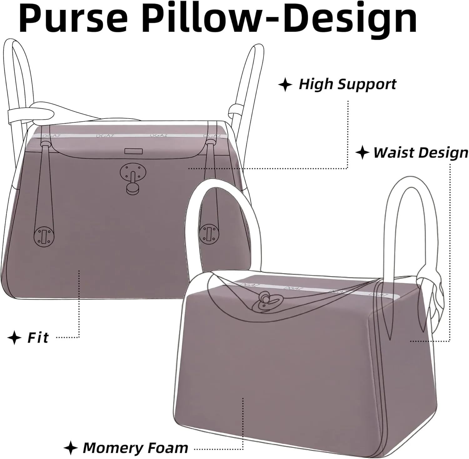 DGAZ Purse Pillow Shaper Insert for Luxury Handbags, Silky Pillow Shaper for Lindy 19/26/30/34 Bags(Konjac purple,LD19)