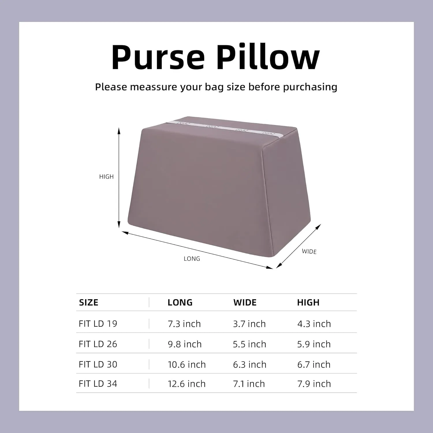 DGAZ Purse Pillow Shaper Insert for Luxury Handbags, Silky Pillow Shaper for Lindy 19/26/30/34 Bags(Konjac purple,LD19)