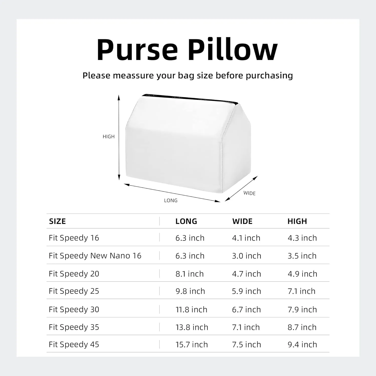 DGAZ Purse Pillow Shaper Insert for LV Speedy 16/New16/20/25/30/35/45 Bags, Silky Pillow Shaper for Luxury Handbags（White, 20）