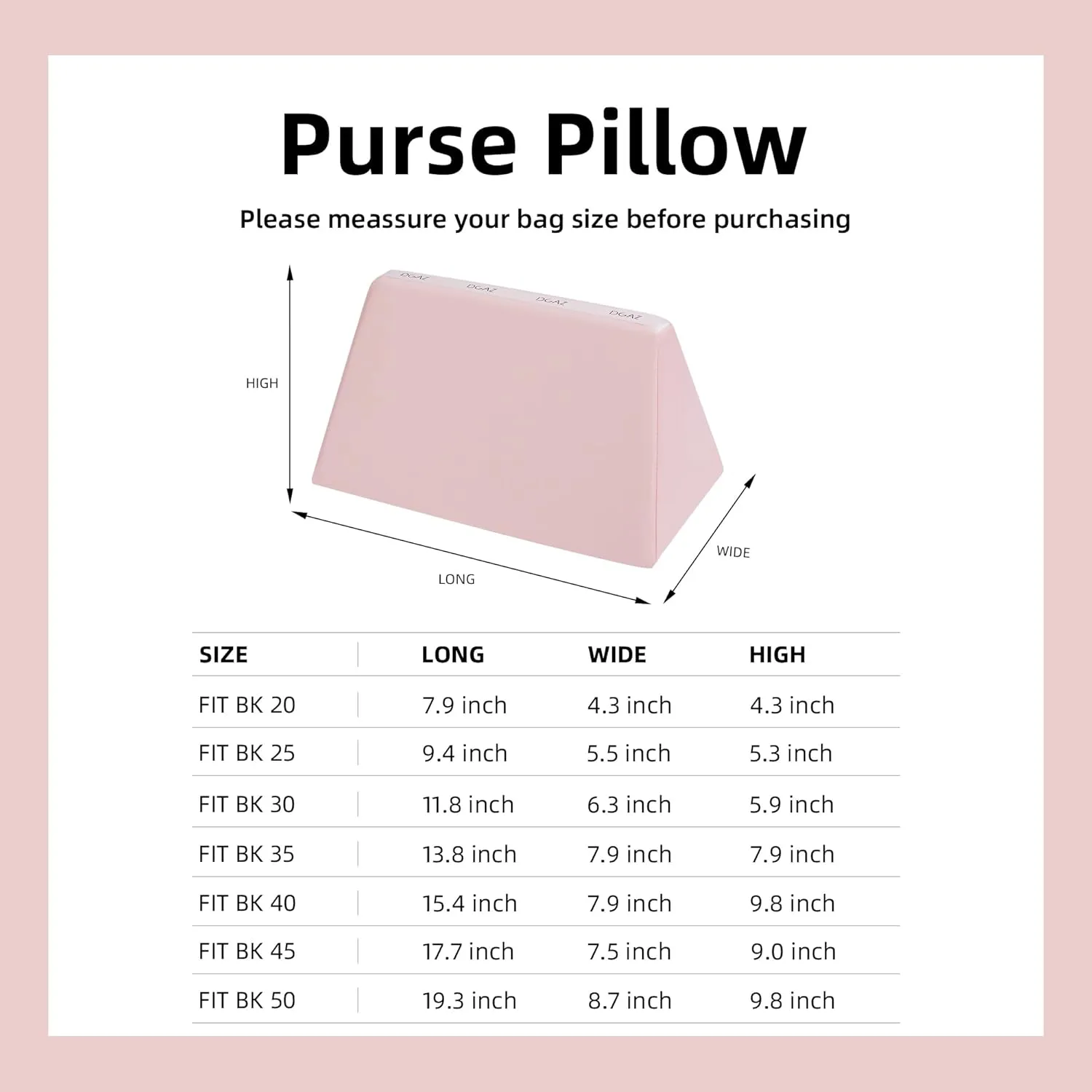 DGAZ Purse Pillow Shaper Insert,Luxury Handbag Tote Shapers, Memory Foam- Fits Birkin 25/30/35/40 Bag (Pink, BK30 Retourne)