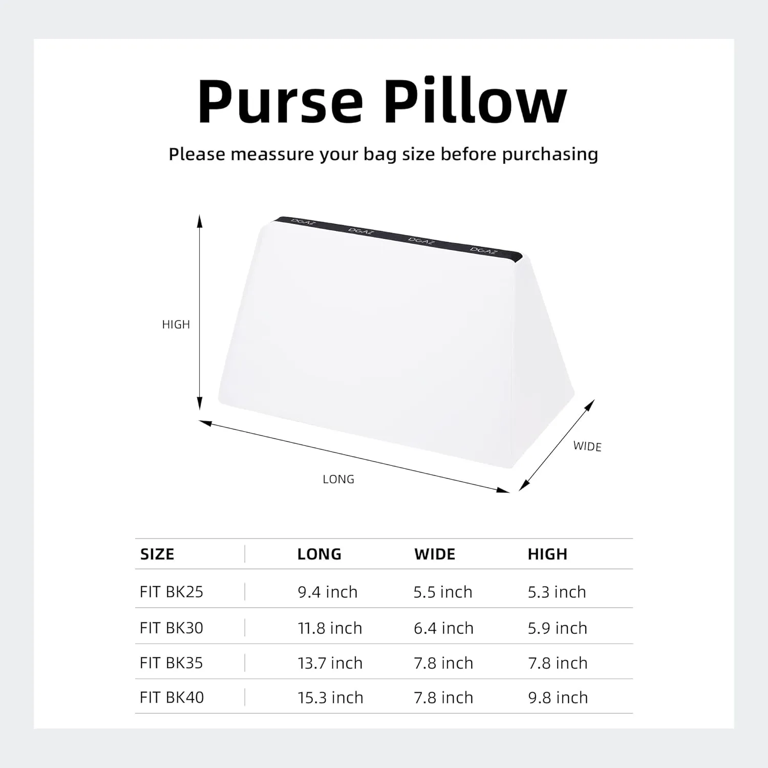 DGAZ Purse Pillow Shaper Insert,Luxury Handbag Tote Shapers, Memory Foam- Fits Birkin 25/30/35/40 Bags (White, BK35)