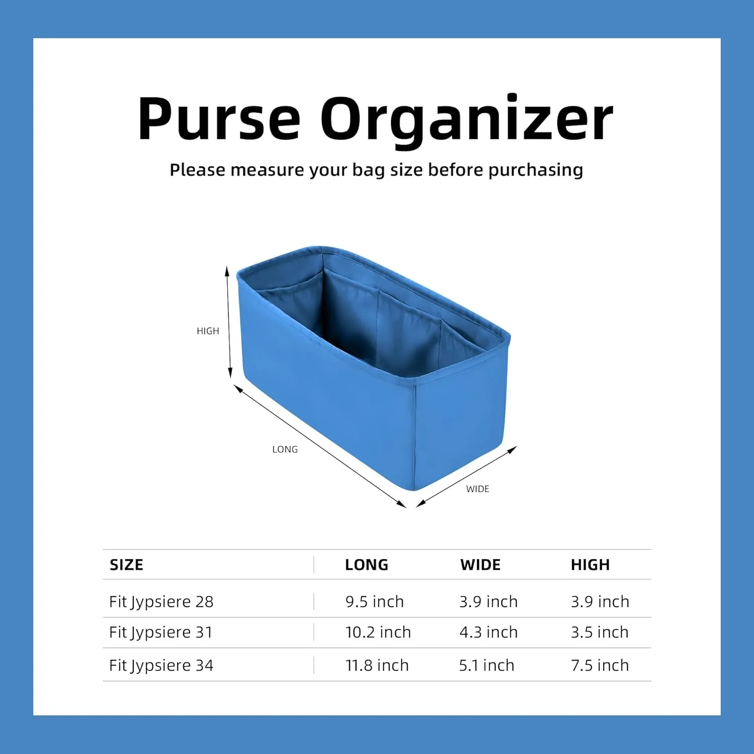 DGAZ Silk Purse Organizer Insert Fits Hermes Jypsiere Bags, Silky Smooth Bag Organizer，Luxury Handbag & Tote Shaper(Blue Jean,Jypsiere 28)