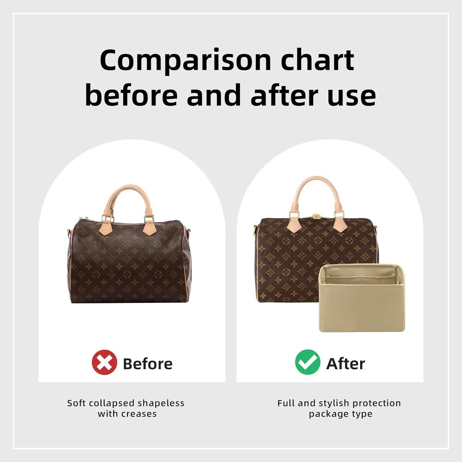 DGAZ Silk Purse Organizer Insert Fits LV Speedy 16/20/25/30/35/40/45 bags，Silky Smooth Bag Organizer，Luxury Handbag & Tote Shaper(S2 trench,SP20)