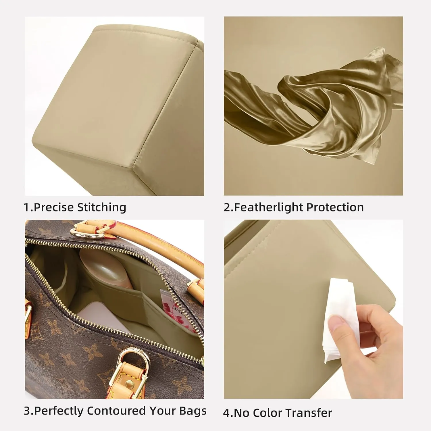 DGAZ Silk Purse Organizer Insert Fits LV Speedy 16/20/25/30/35/40/45 bags，Silky Smooth Bag Organizer，Luxury Handbag & Tote Shaper(S2 trench,SP20)