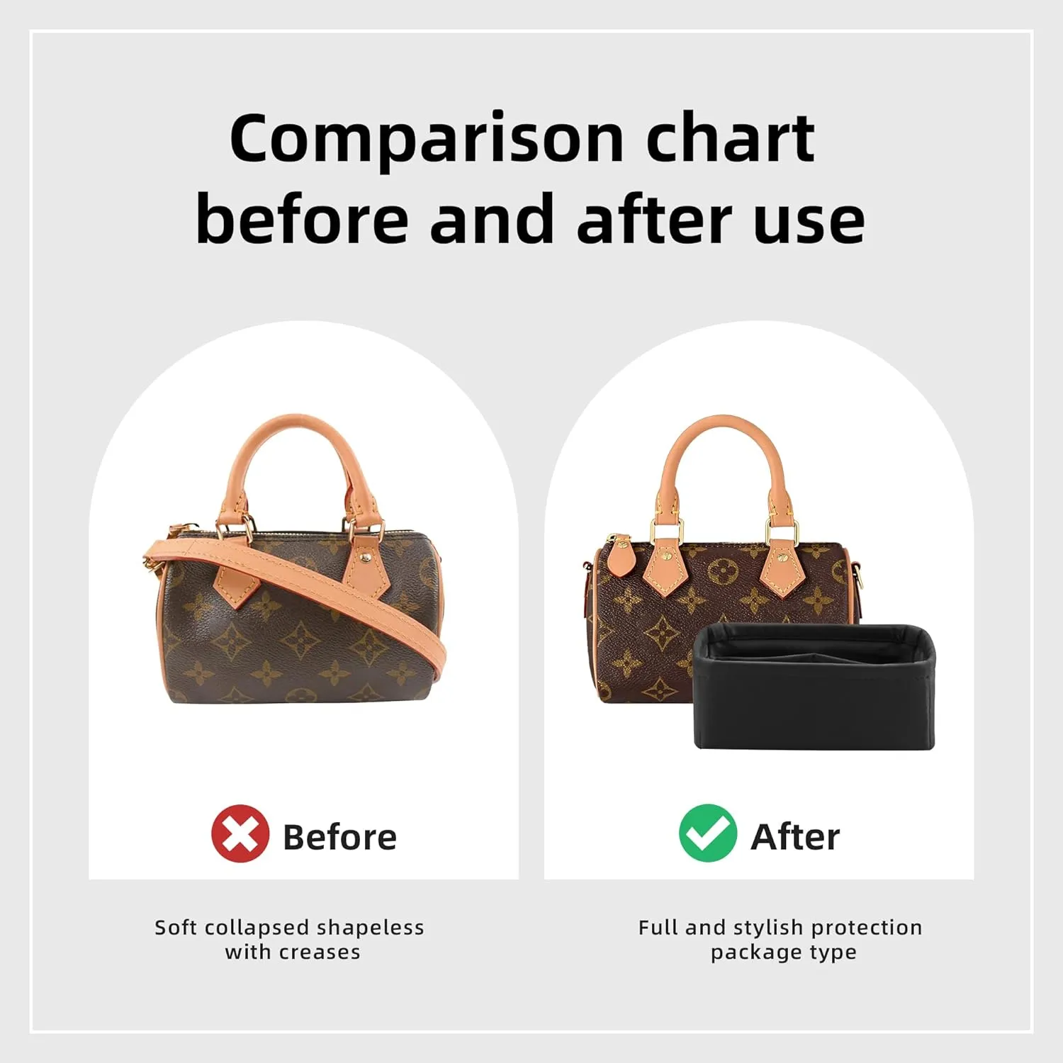 DGAZ Silk Purse Organizer Insert Fits LV Speedy 16/20/25/30/35/45 bags，Silky Smooth Bag Organizer，Luxury Handbag & Tote Shaper（Black，New nano 16）