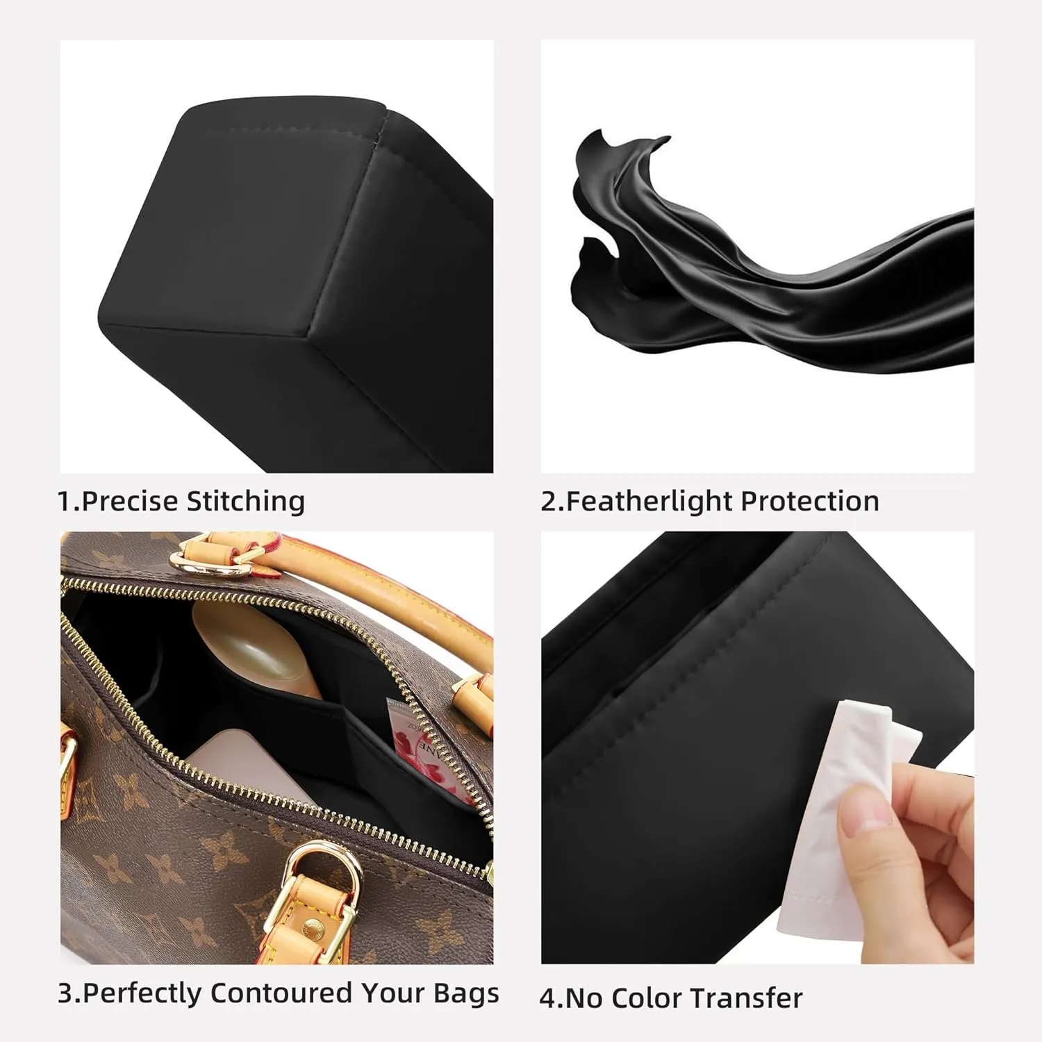 DGAZ Silk Purse Organizer Insert Fits LV Speedy 16/20/25/30/35/45 bags，Silky Smooth Bag Organizer，Luxury Handbag & Tote Shaper（Black，New nano 16）